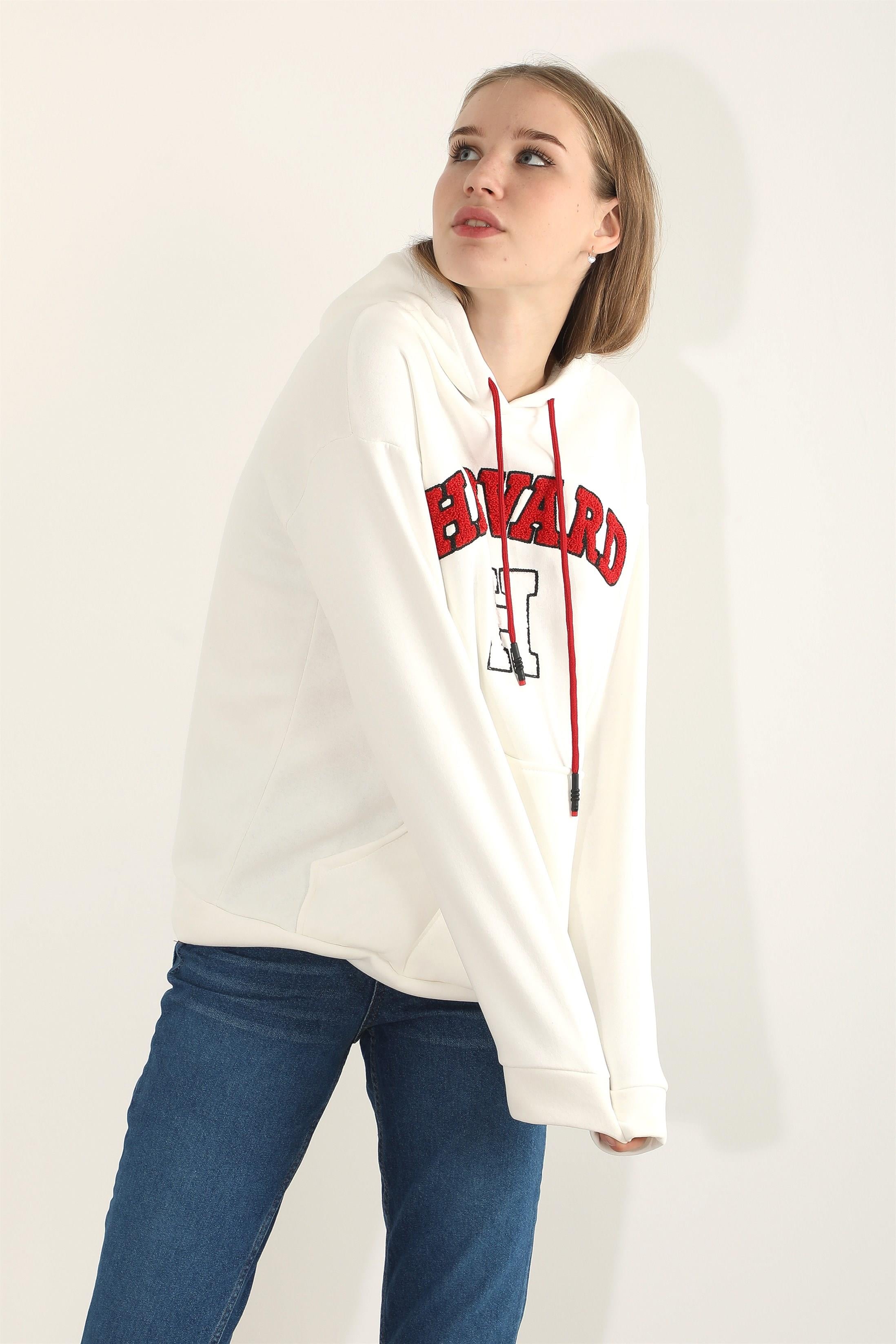Kadın Harvard Nakışlı Kapüşonlu Sweatshirt