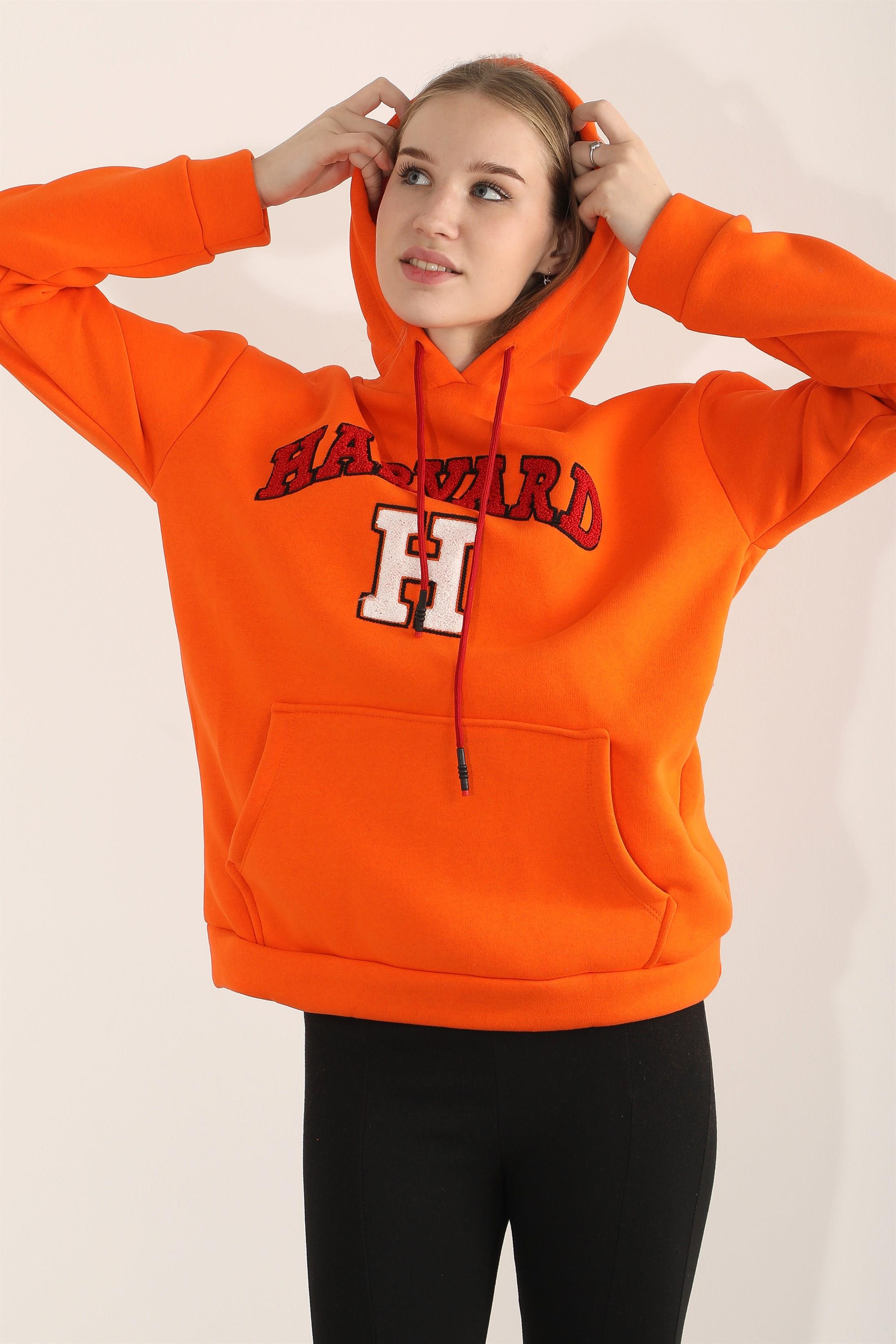 Kadın Harvard Nakışlı Kapüşonlu Sweatshirt