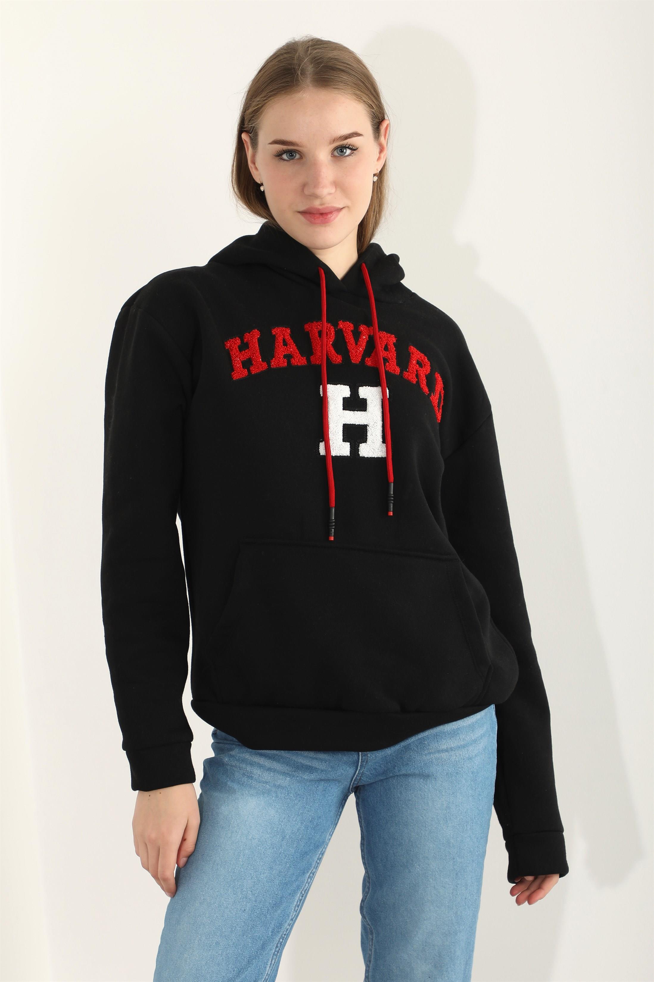 Kadın Harvard Nakışlı Kapüşonlu Sweatshirt