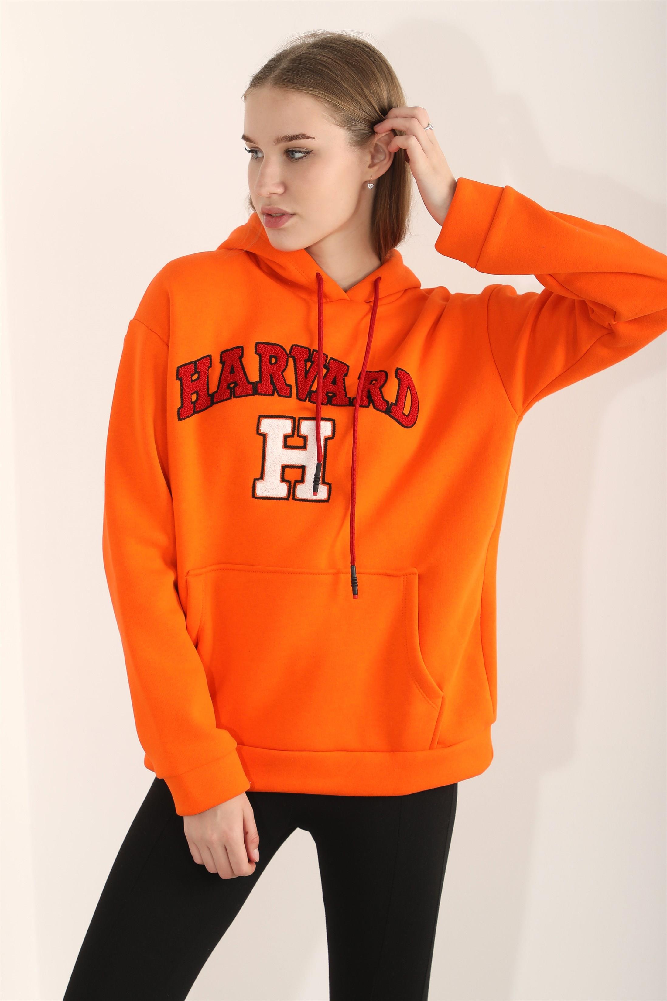 Kadın Harvard Nakışlı Kapüşonlu Sweatshirt