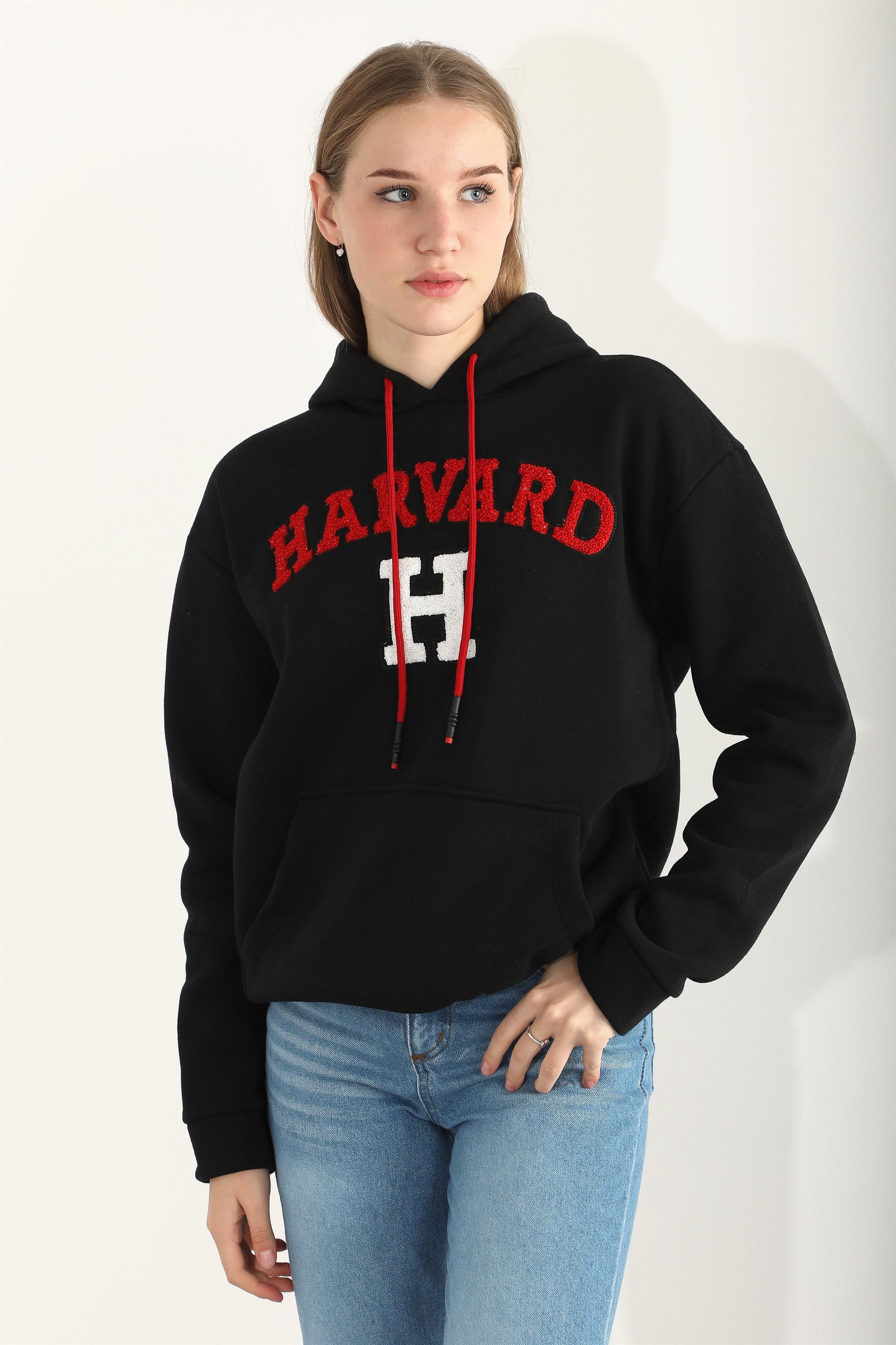 Kadın Harvard Nakışlı Kapüşonlu Sweatshirt