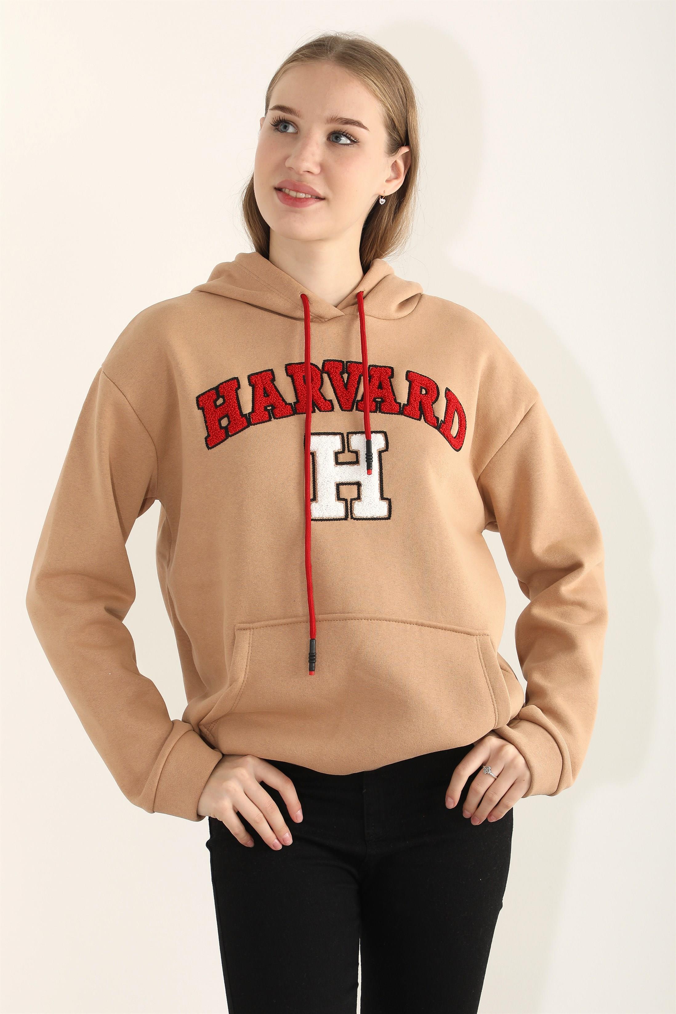 Kadın Harvard Nakışlı Kapüşonlu Sweatshirt