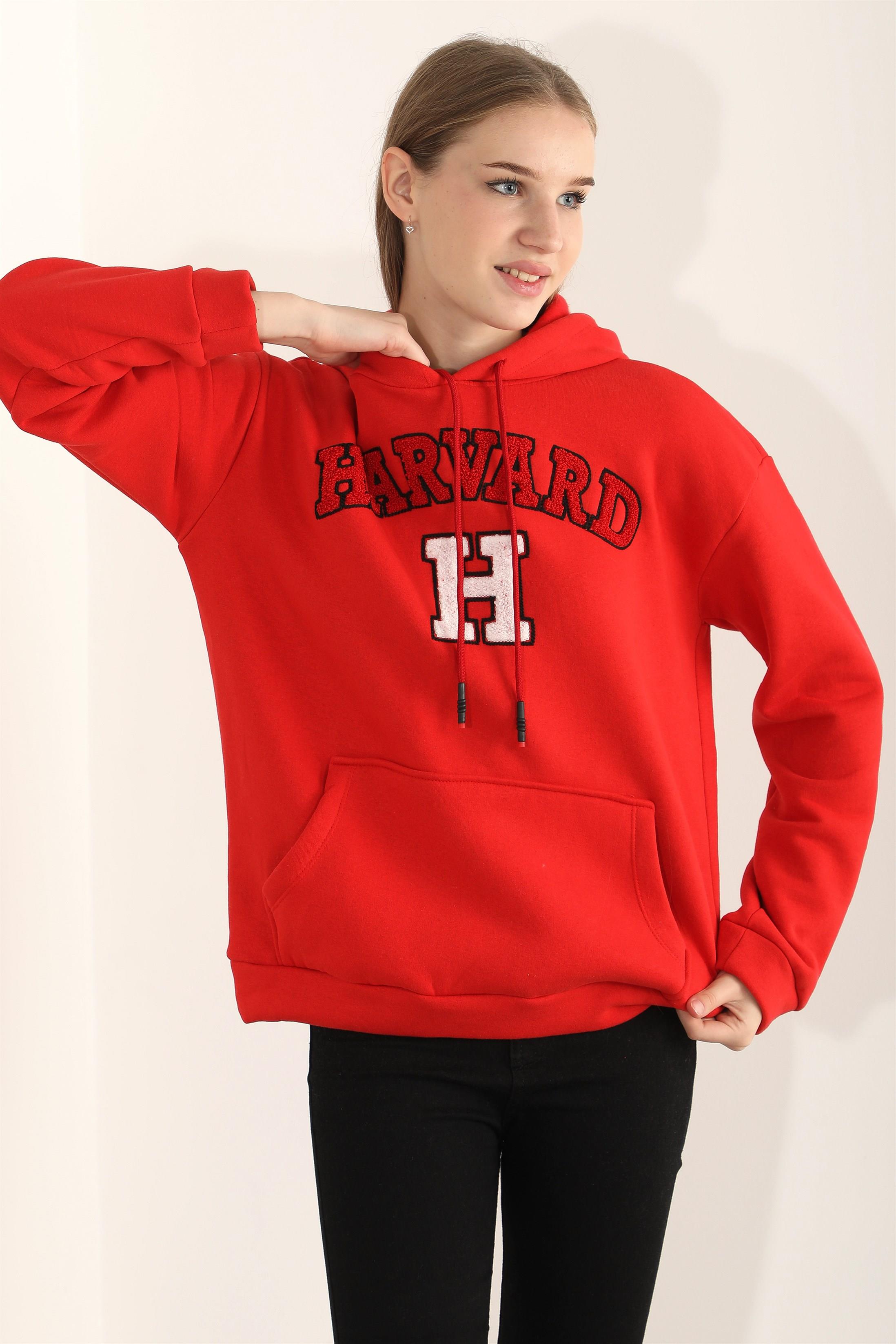 Kadın Harvard Nakışlı Kapüşonlu Sweatshirt