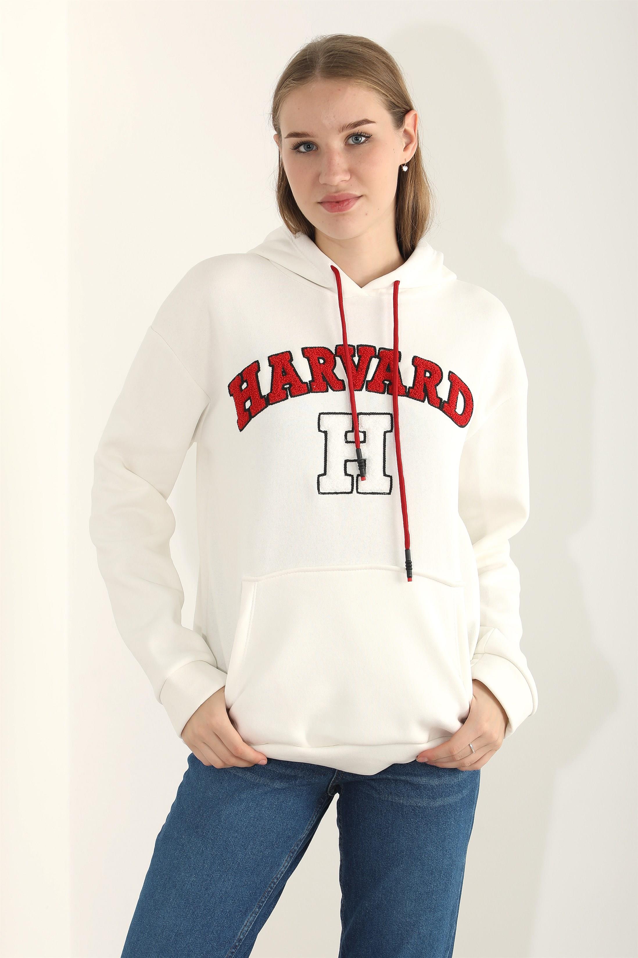 Kadın Harvard Nakışlı Kapüşonlu Sweatshirt