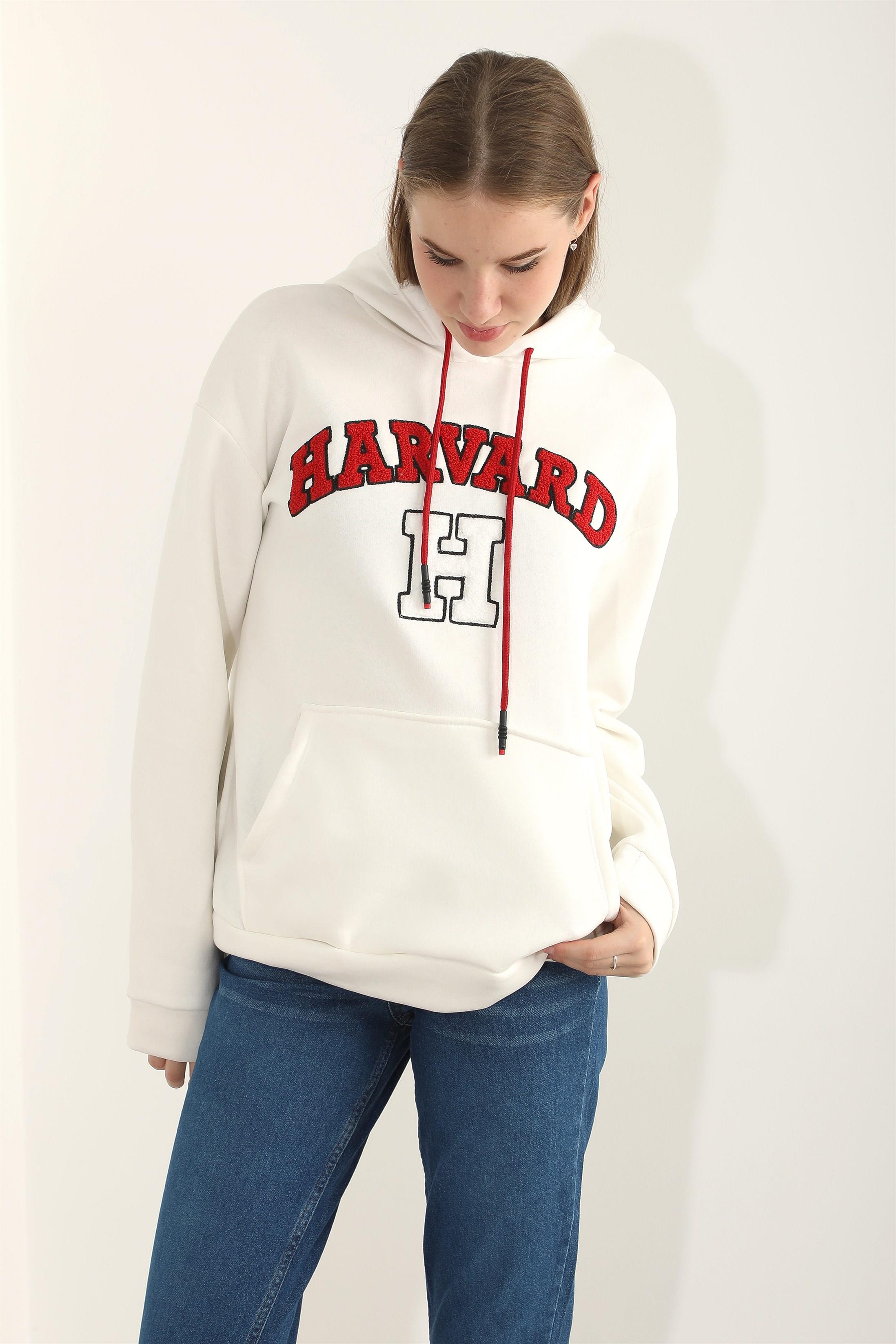 Kadın Harvard Nakışlı Kapüşonlu Sweatshirt