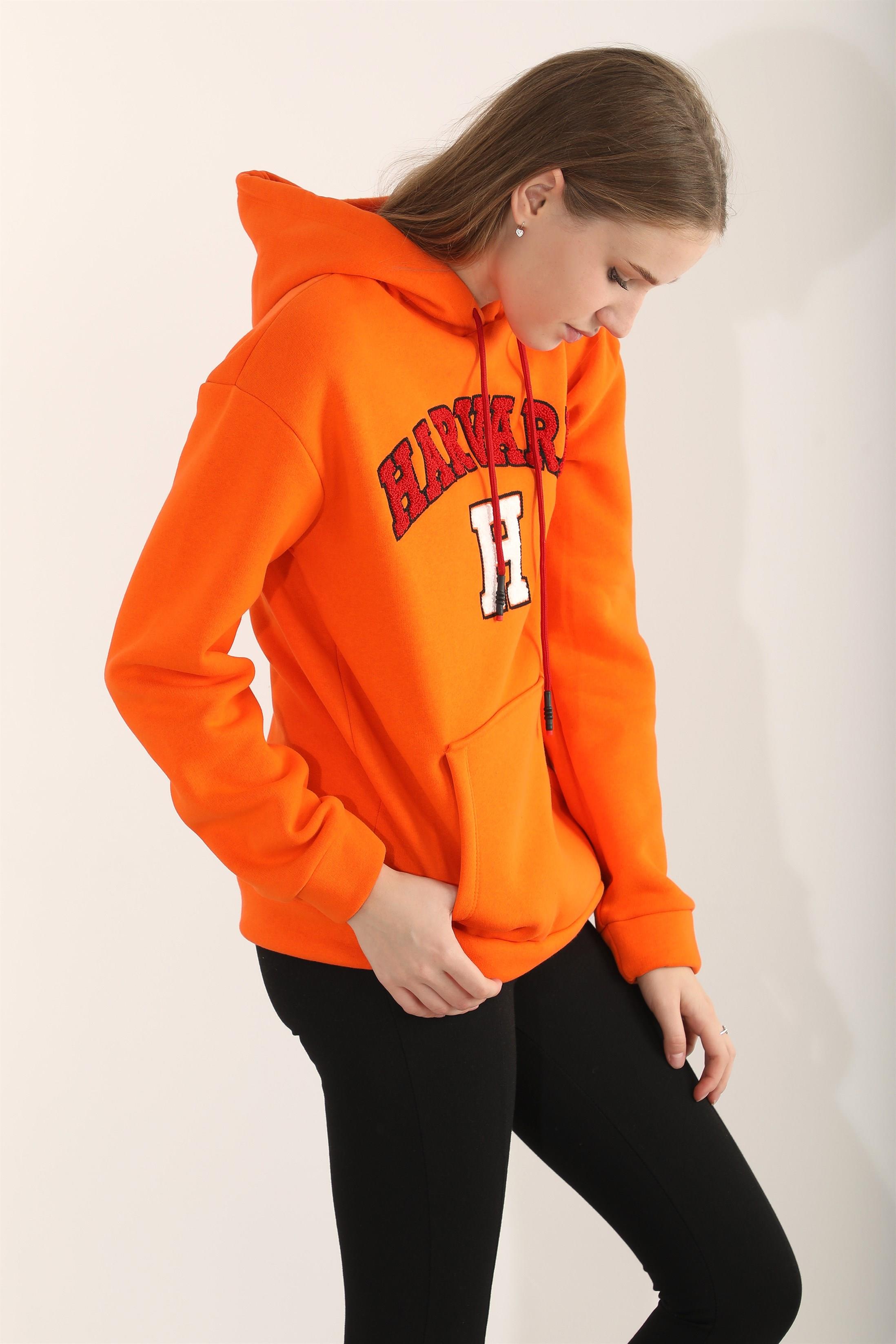 Kadın Harvard Nakışlı Kapüşonlu Sweatshirt