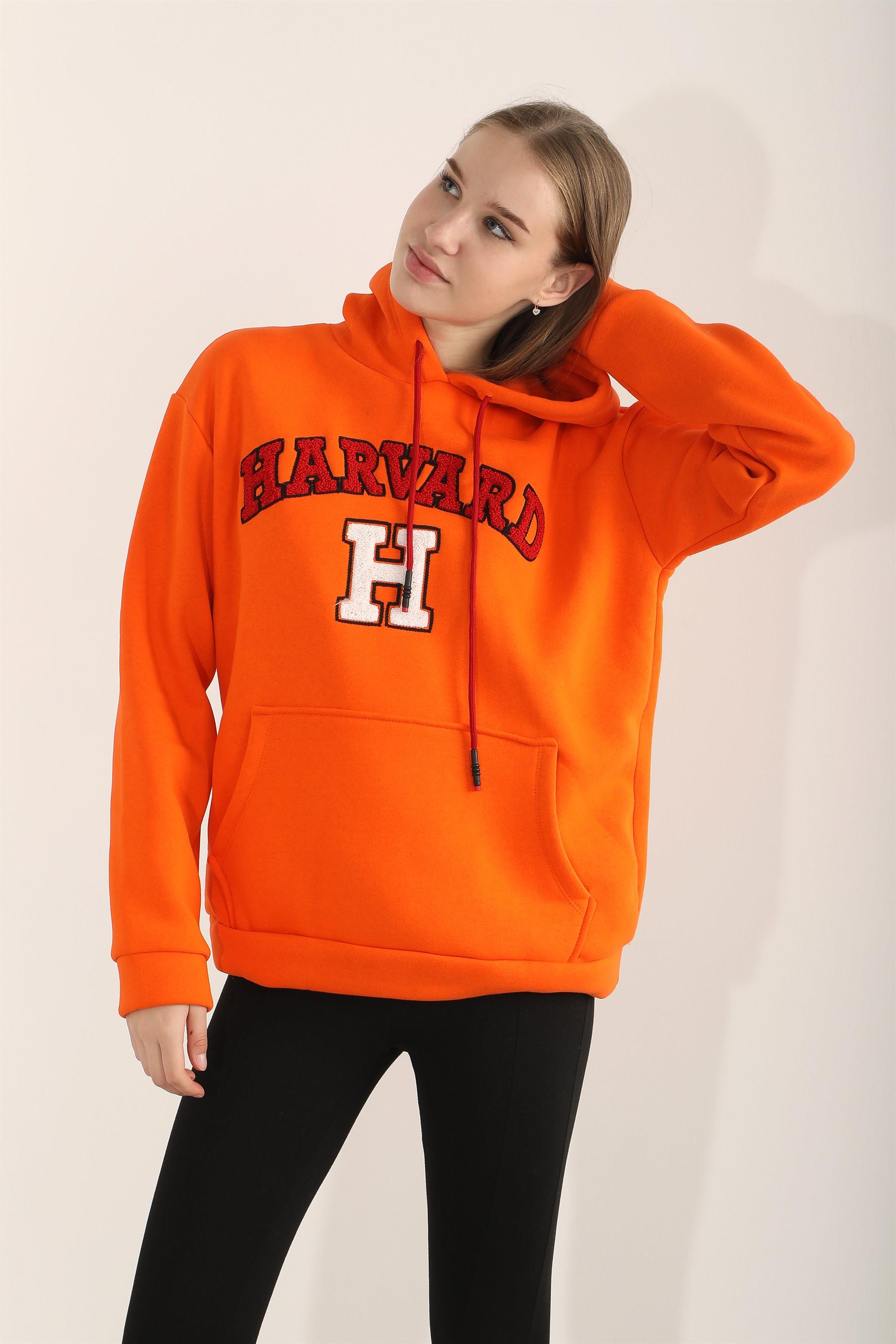 Kadın Harvard Nakışlı Kapüşonlu Sweatshirt