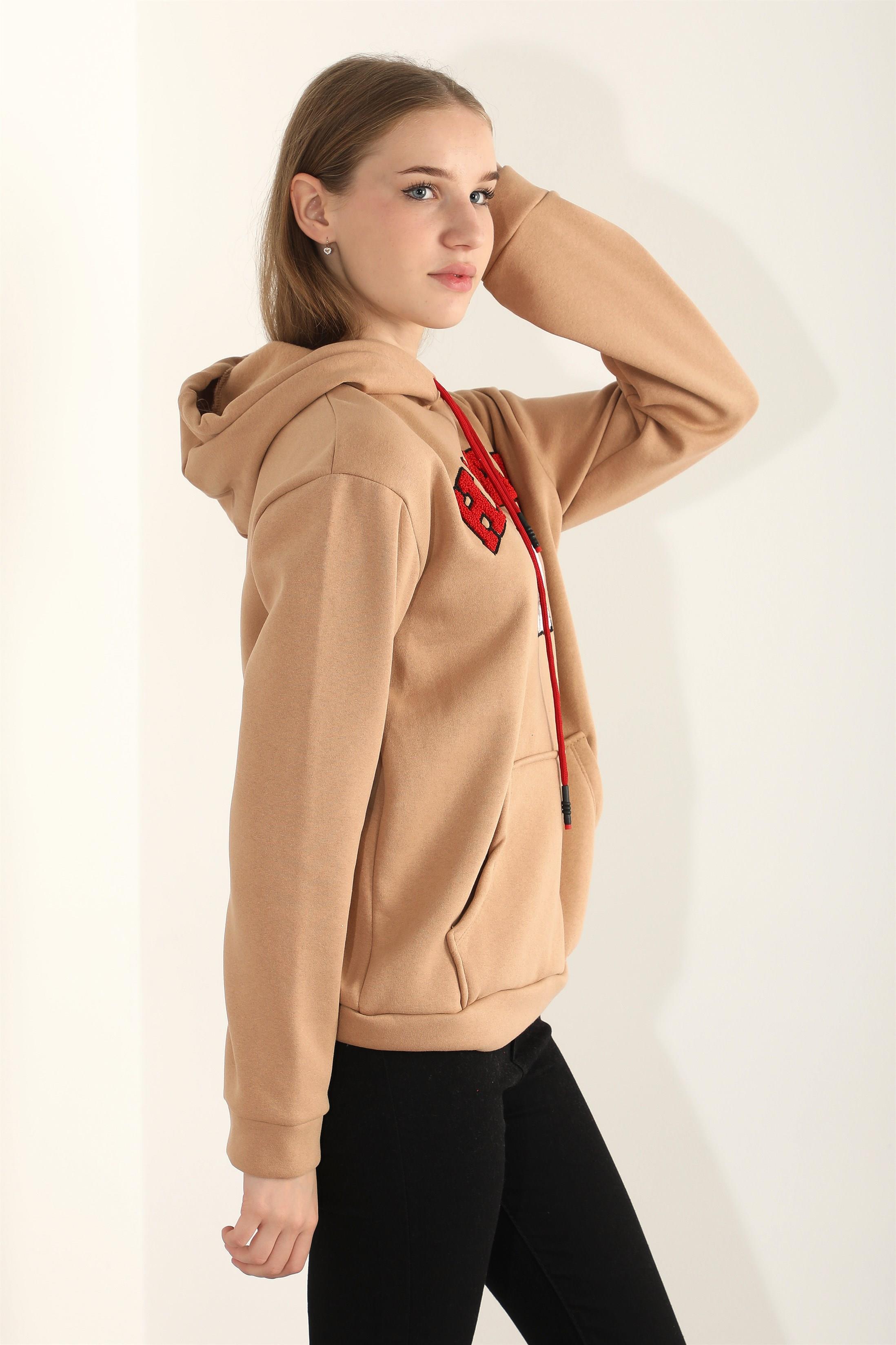 Kadın Harvard Nakışlı Kapüşonlu Sweatshirt