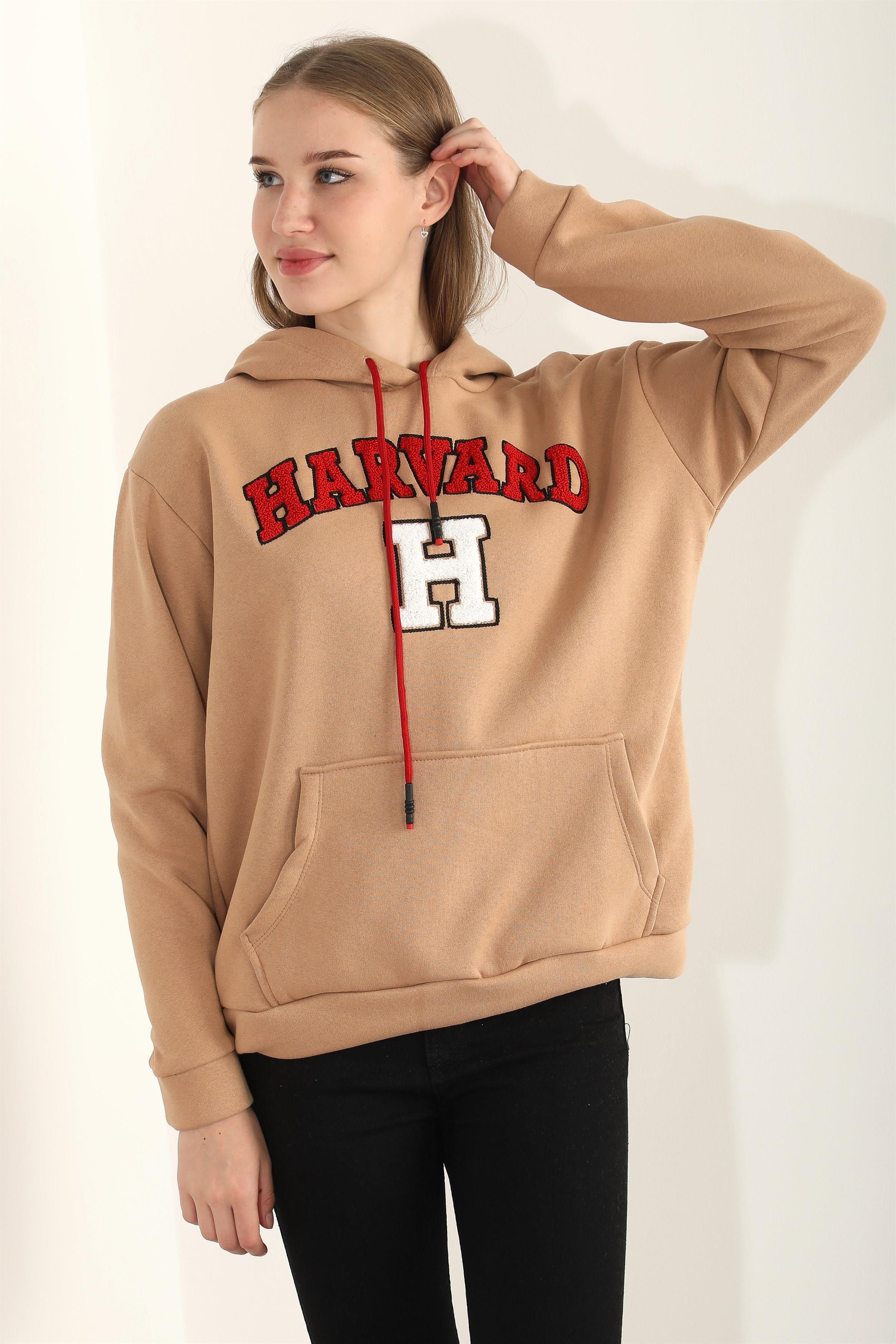 Kadın Harvard Nakışlı Kapüşonlu Sweatshirt