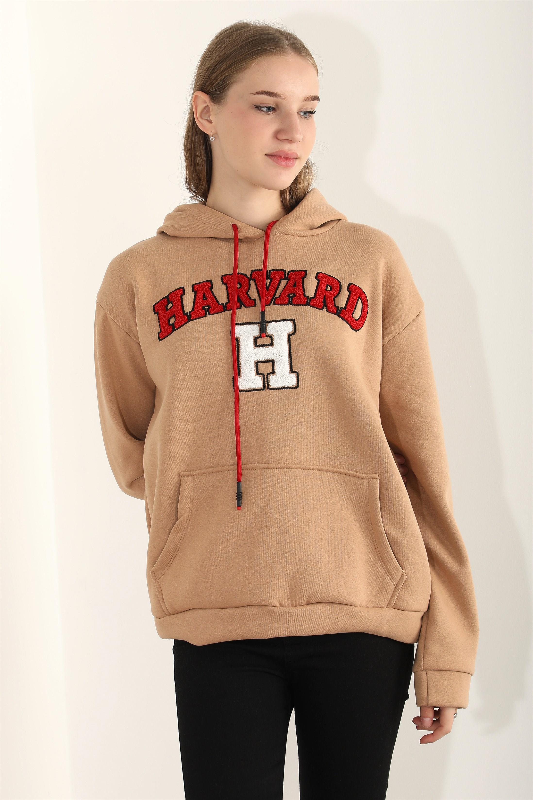 Kadın Harvard Nakışlı Kapüşonlu Sweatshirt