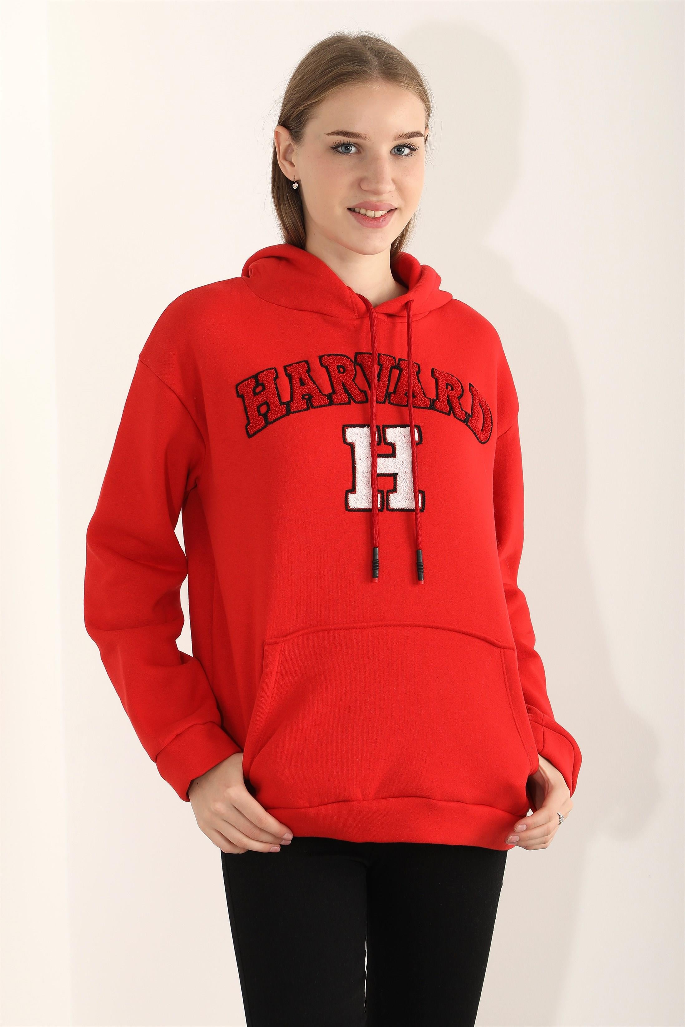 Kadın Harvard Nakışlı Kapüşonlu Sweatshirt