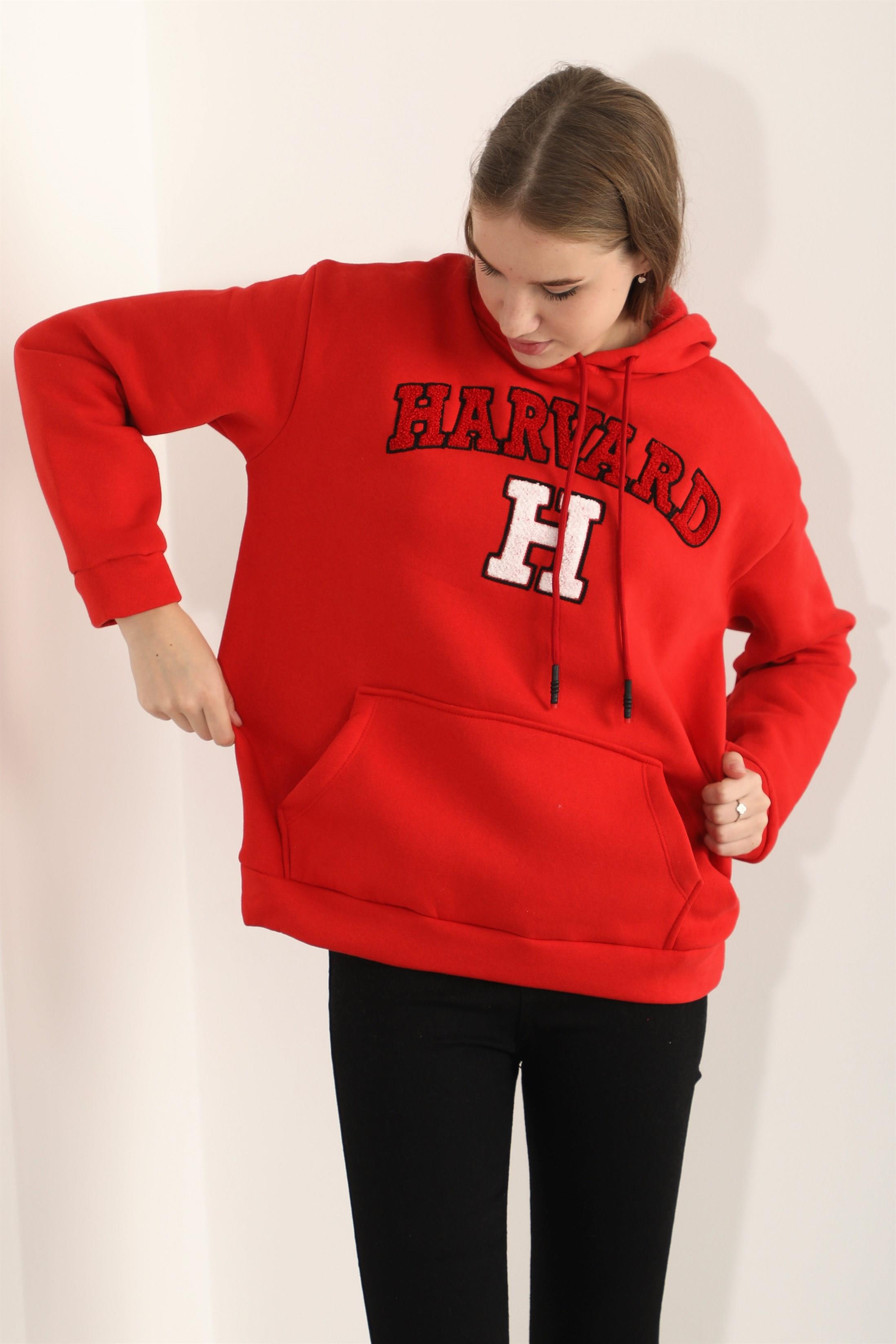 Kadın Harvard Nakışlı Kapüşonlu Sweatshirt