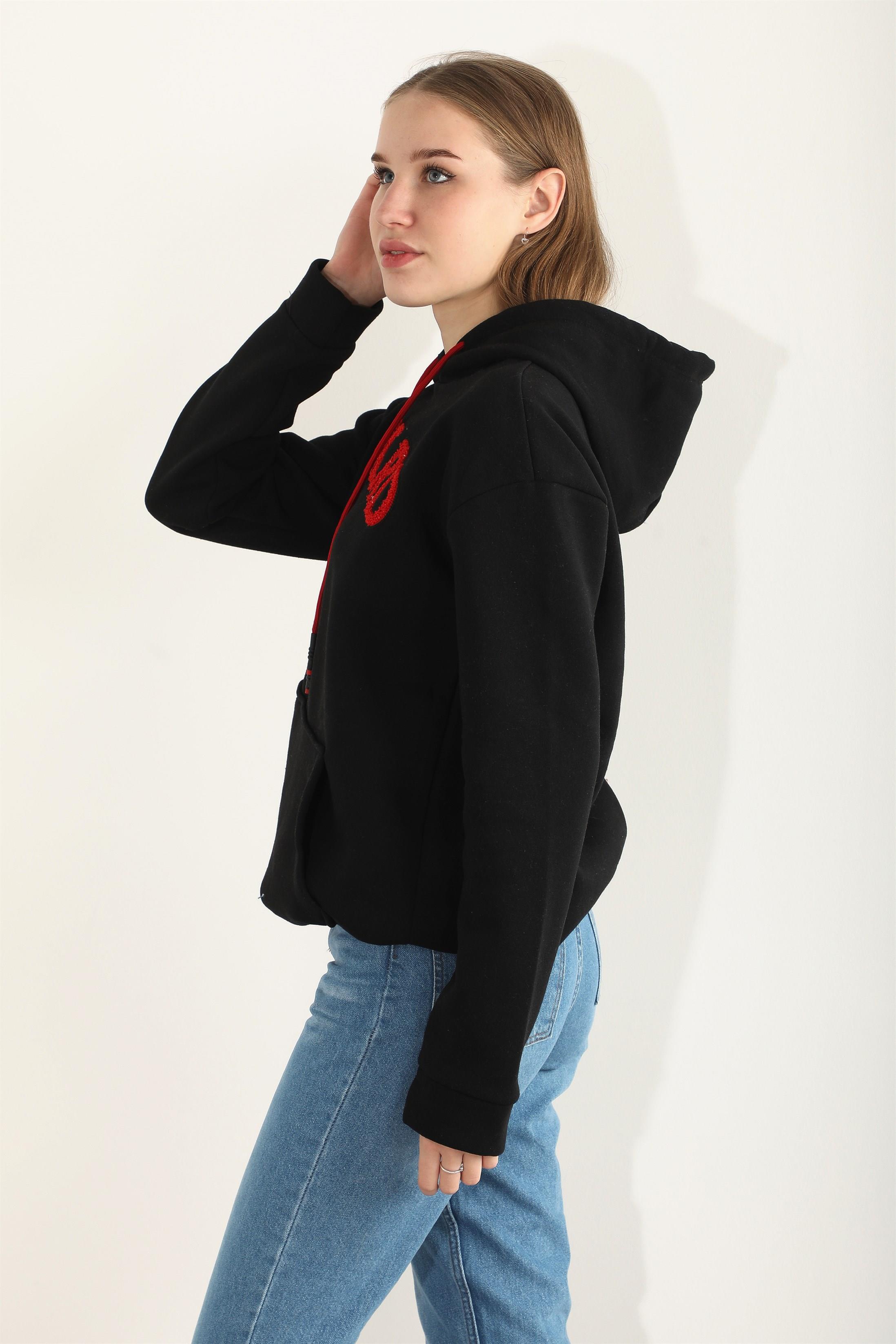 Kadın Harvard Nakışlı Kapüşonlu Sweatshirt