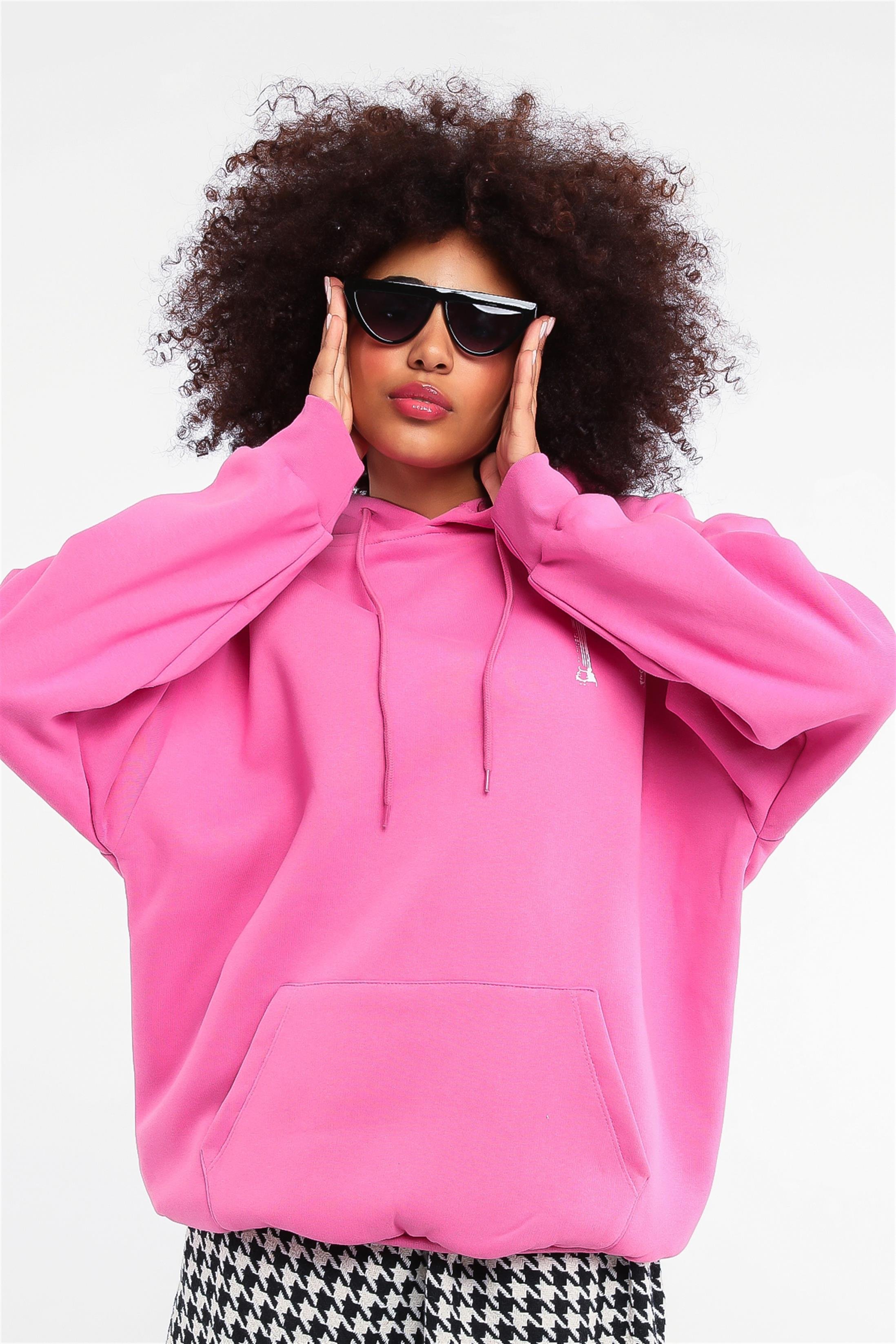 Kadın You Are Baskılı Çift Cepli Kapüşonlu Oversize Sweatshirt