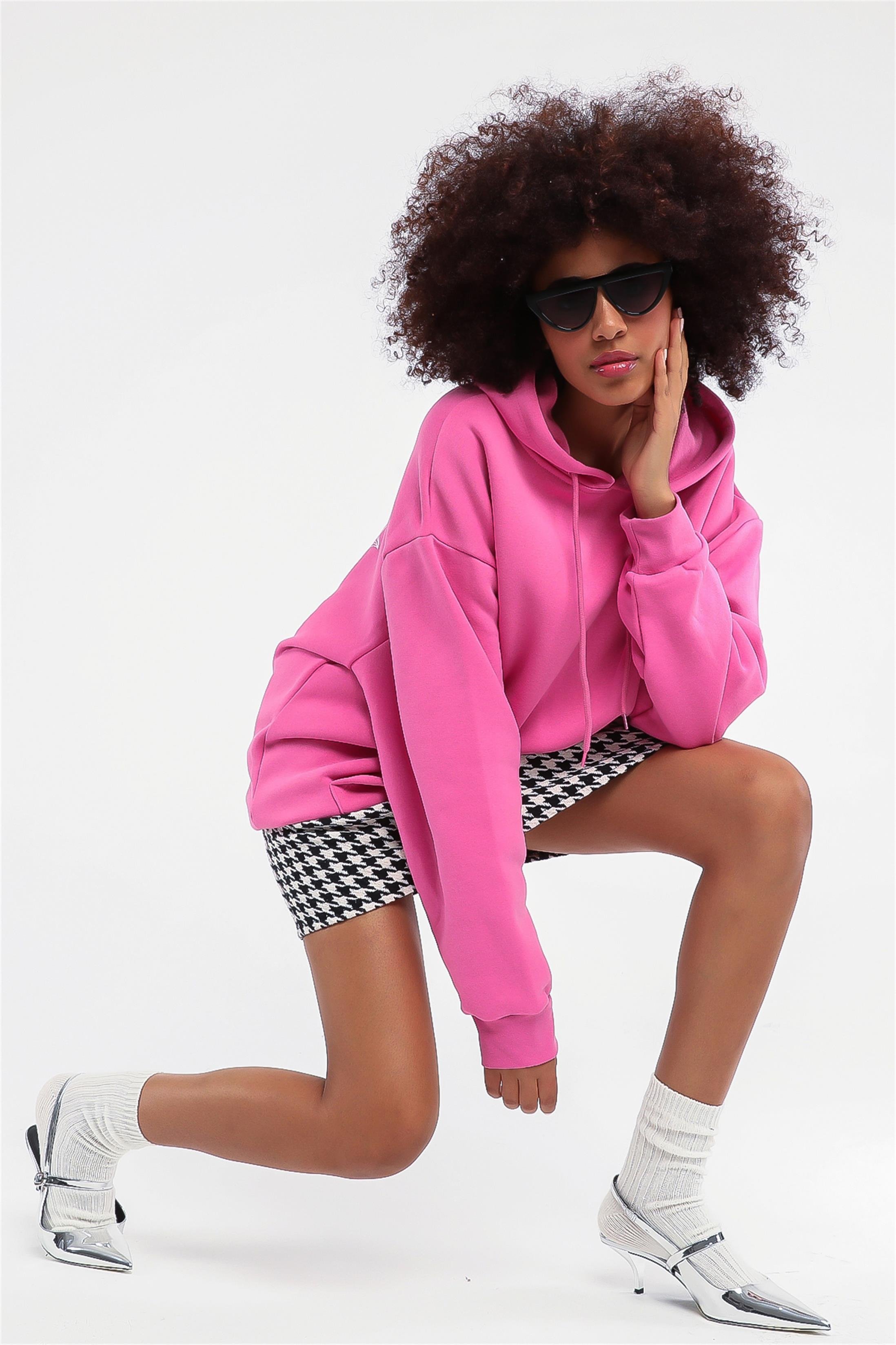 Kadın You Are Baskılı Çift Cepli Kapüşonlu Oversize Sweatshirt
