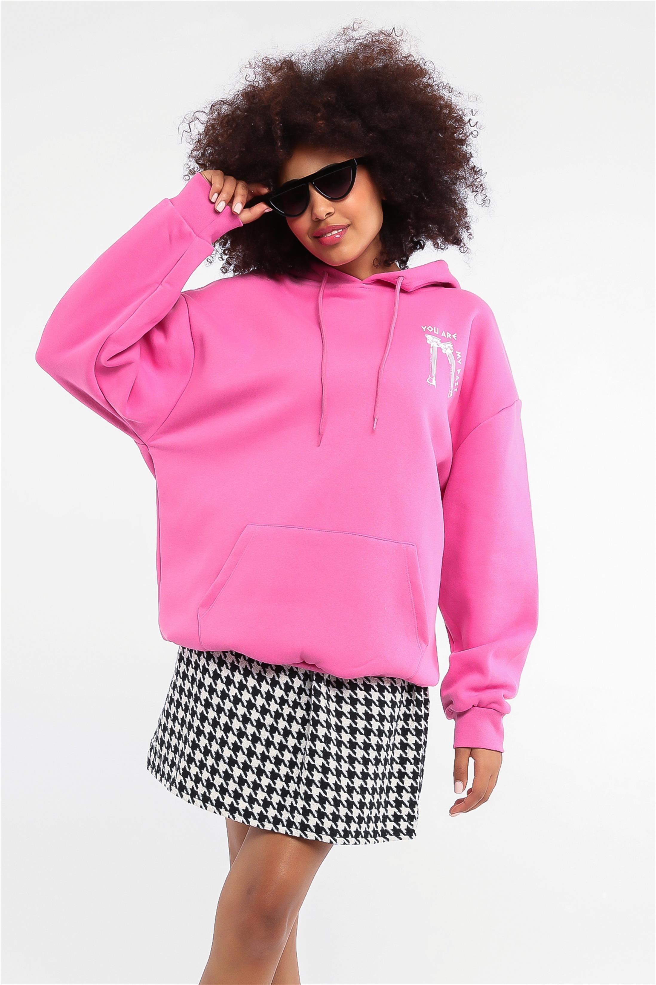 Kadın You Are Baskılı Çift Cepli Kapüşonlu Oversize Sweatshirt