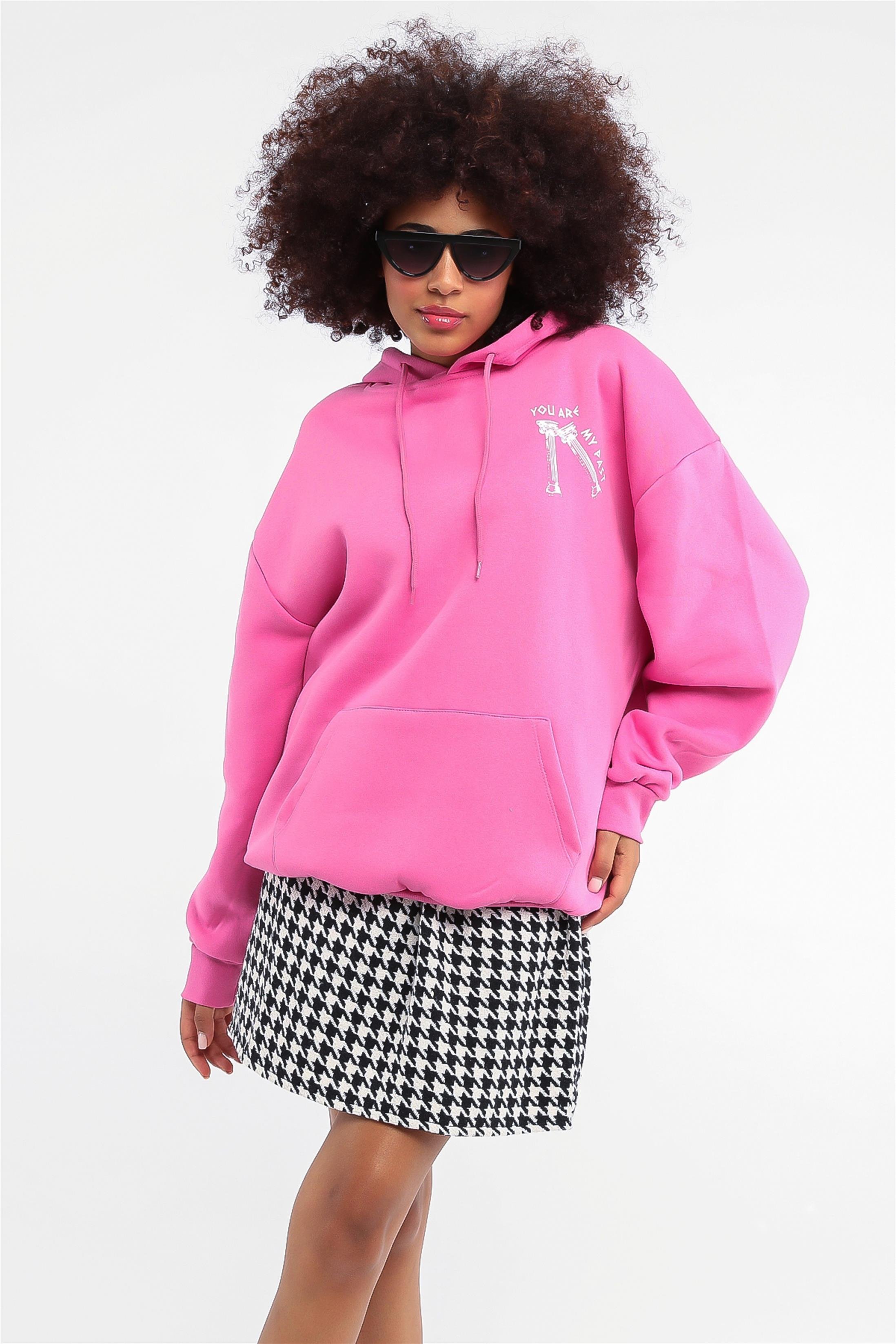 Kadın You Are Baskılı Çift Cepli Kapüşonlu Oversize Sweatshirt