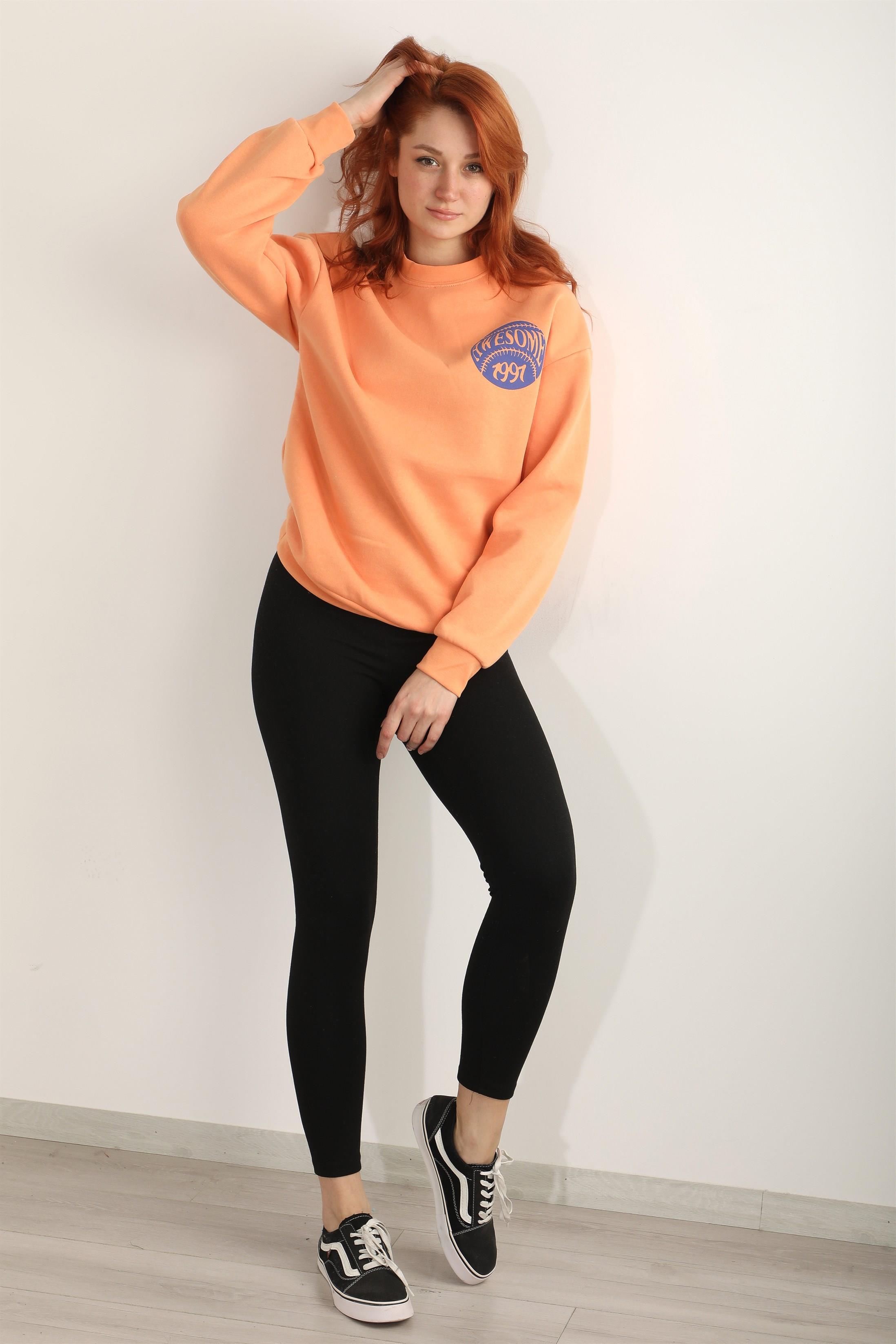Kadın Bisiklet Yaka Awesowe Amazing Teamwork Baskılı Regular Sweatshirt