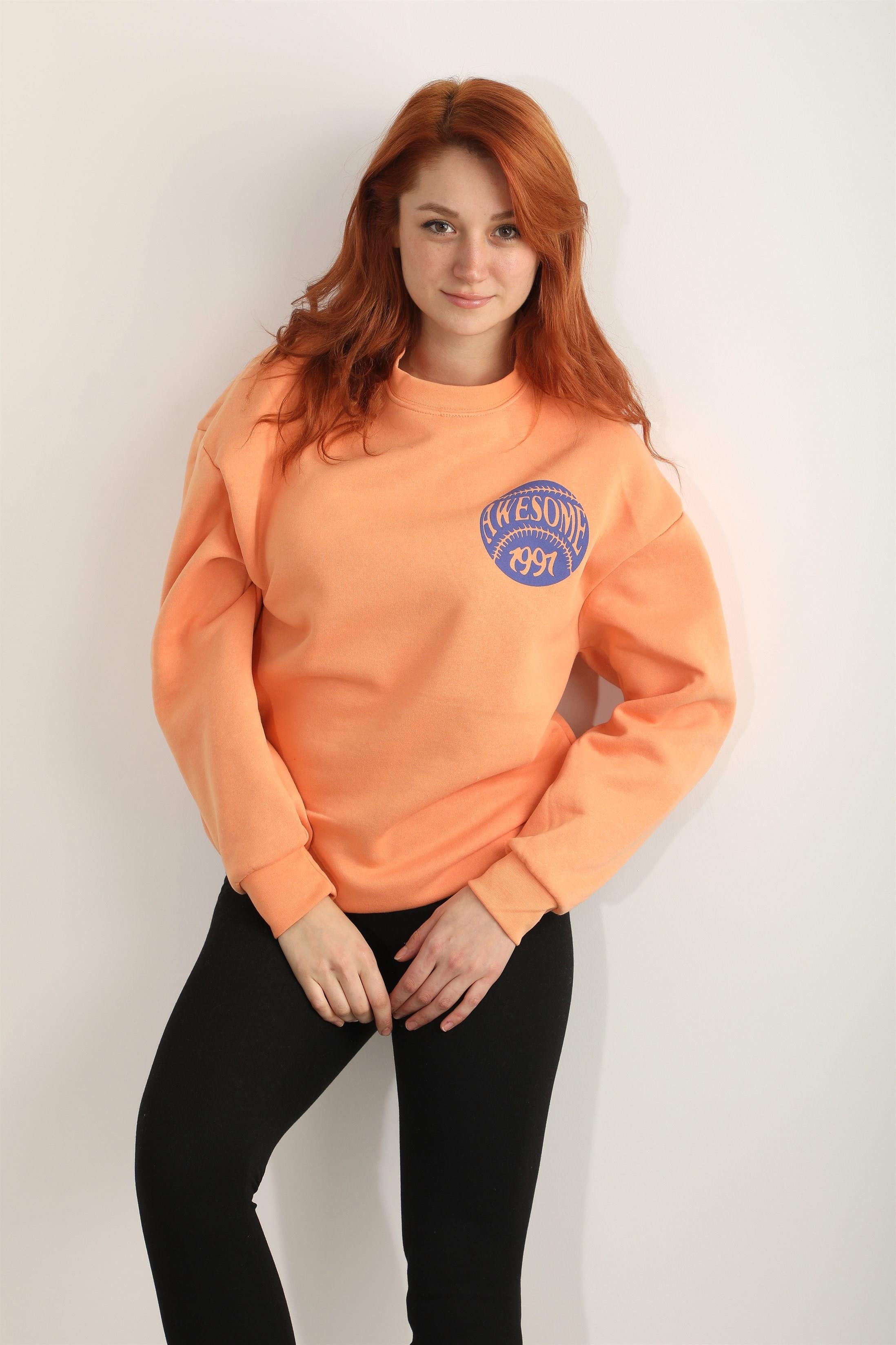 Kadın Bisiklet Yaka Awesowe Amazing Teamwork Baskılı Regular Sweatshirt