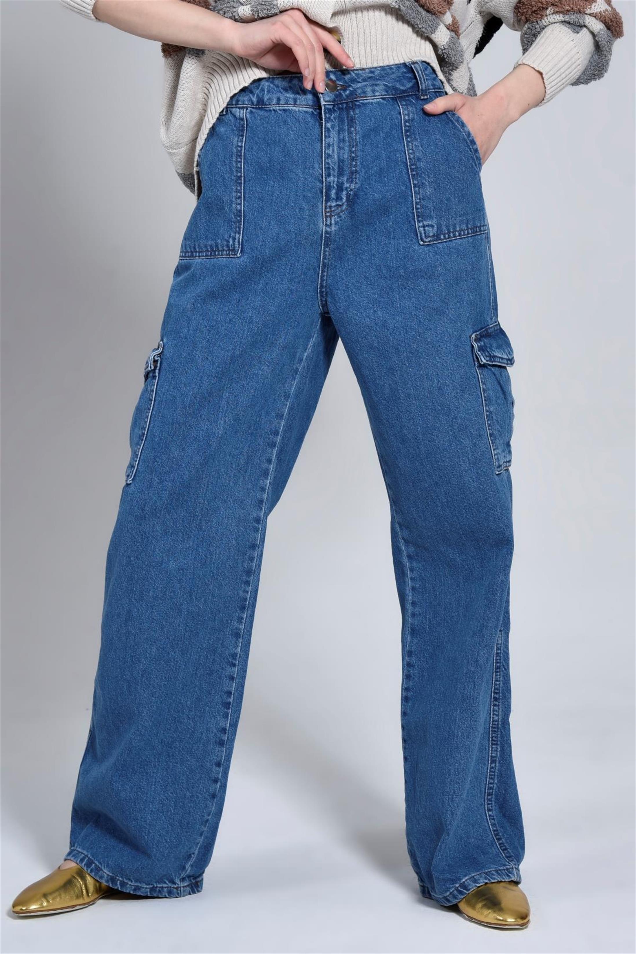 Kadın Kargo Cep Salaş Jean Kot Pantolon
