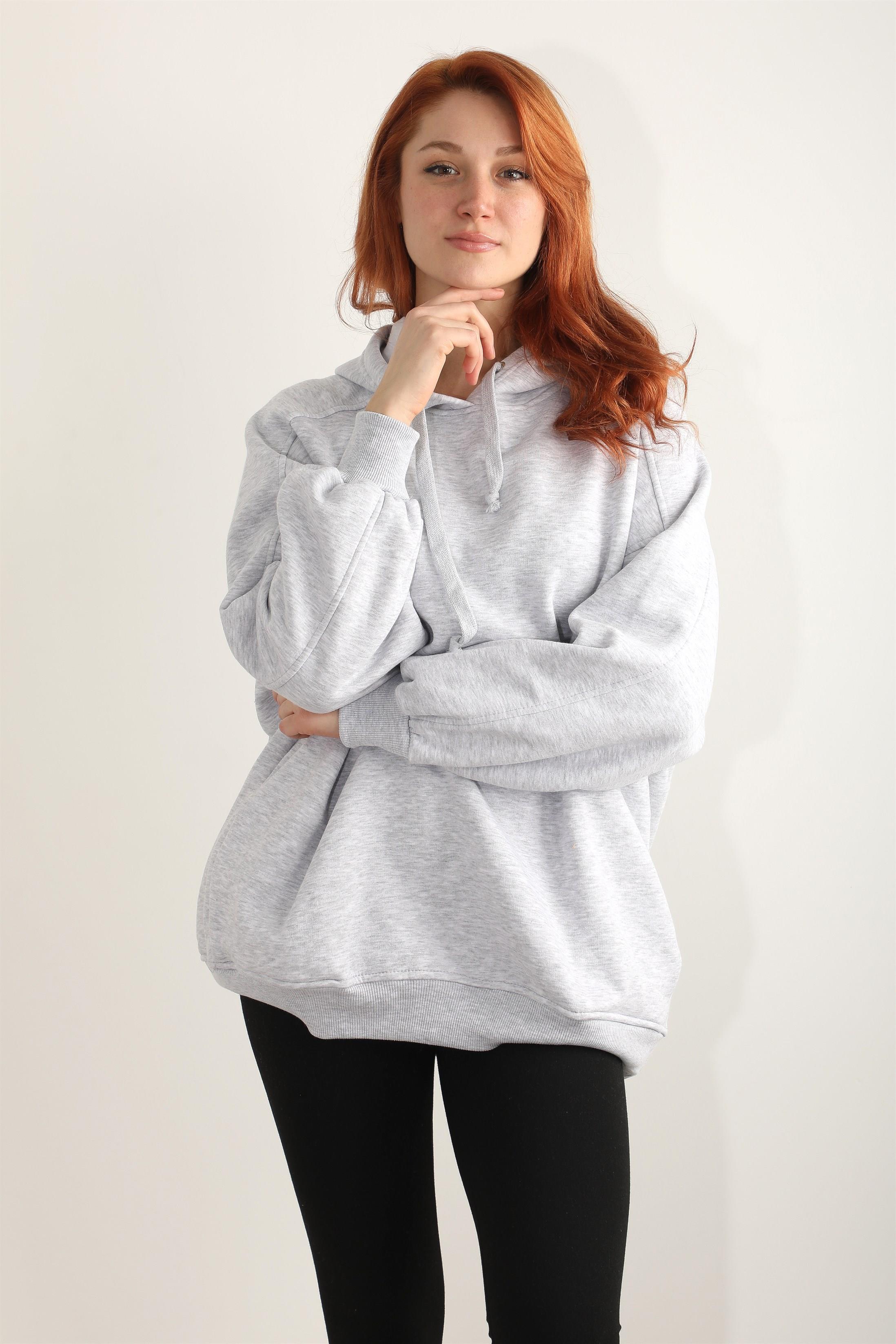 Kadın Kapüşonlu Basic Salaş Oversize Kordonlu Sweatshirt