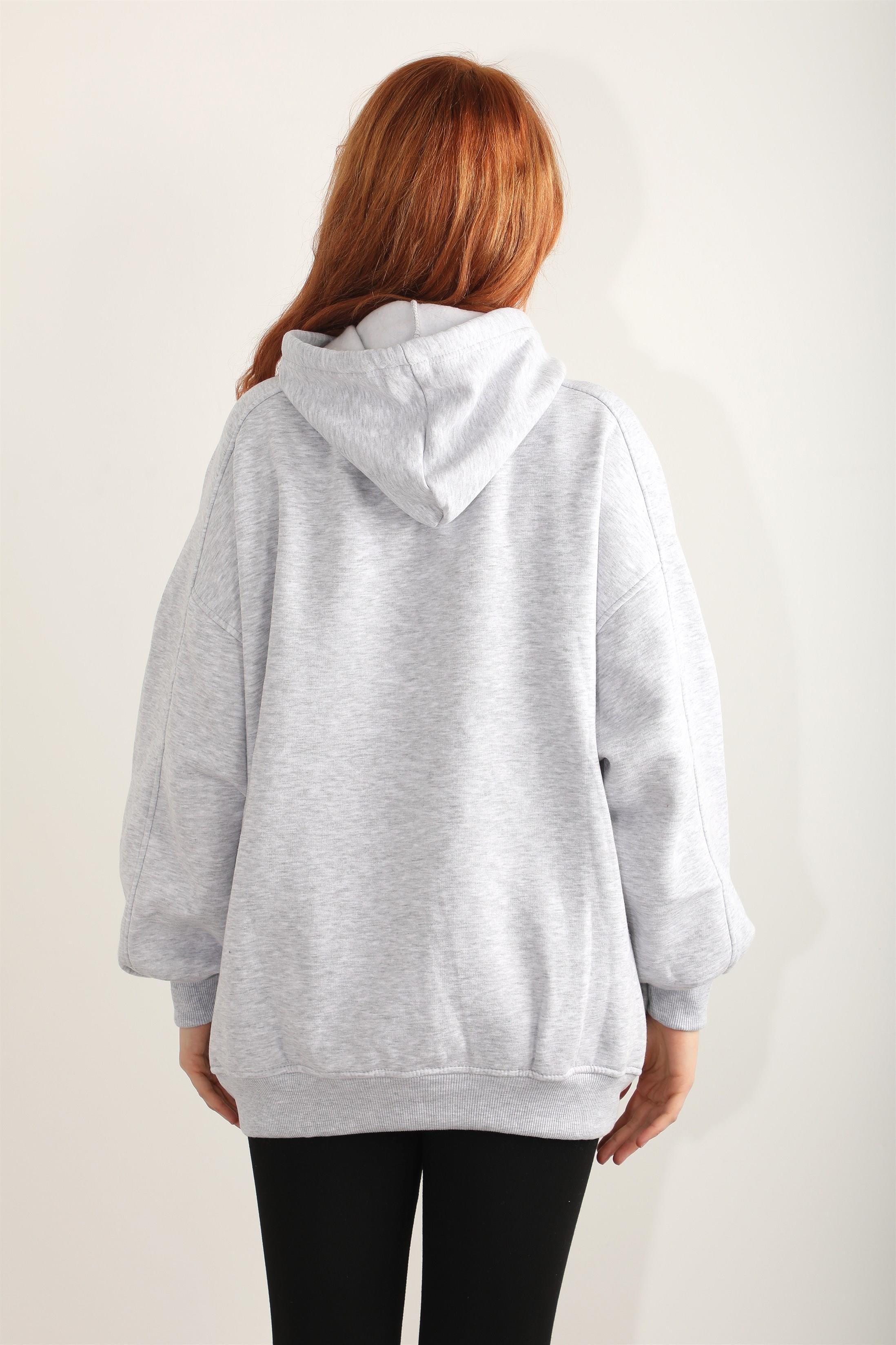 Kadın Kapüşonlu Basic Salaş Oversize Kordonlu Sweatshirt