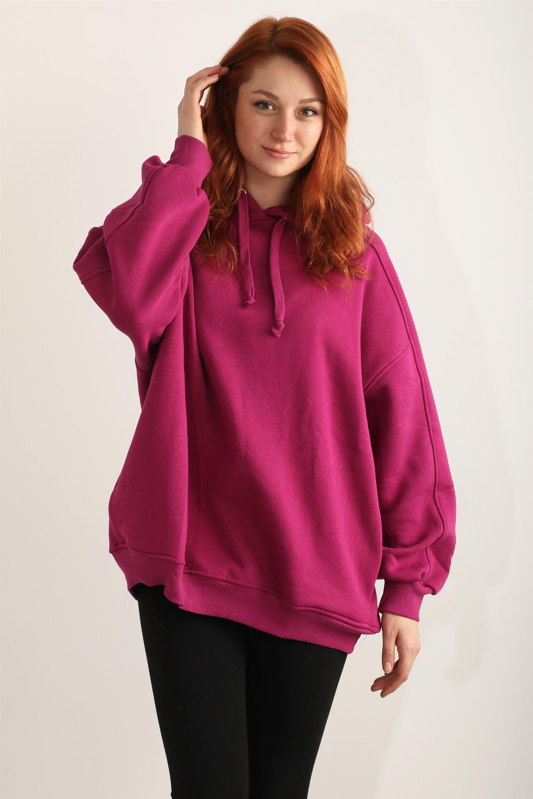 Kadın Kapüşonlu Basic Salaş Oversize Kordonlu Sweatshirt