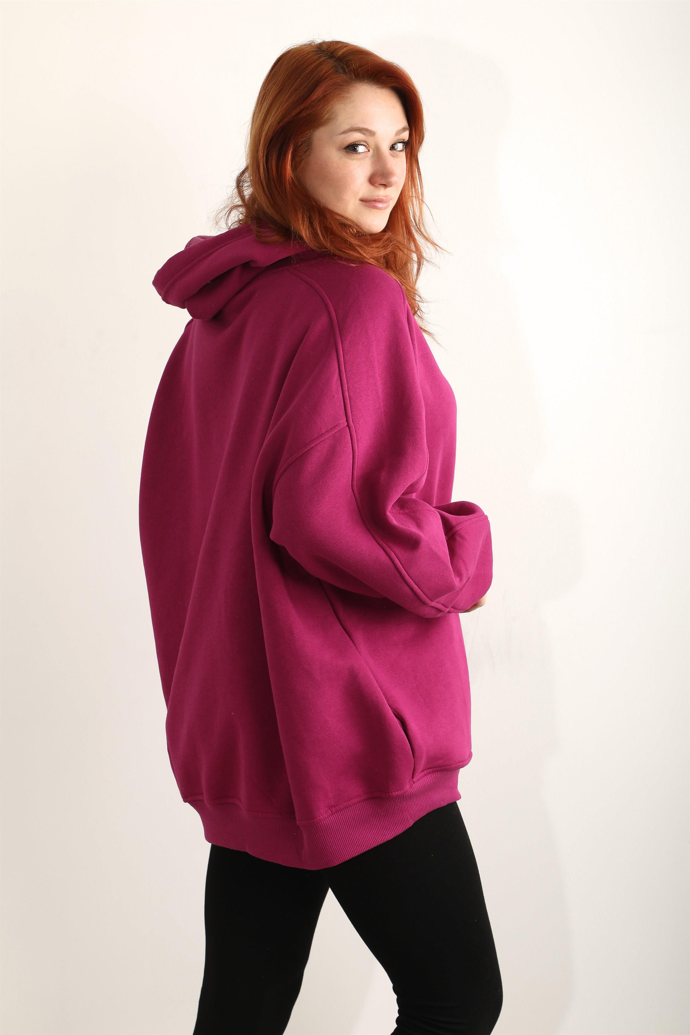Kadın Kapüşonlu Basic Salaş Oversize Kordonlu Sweatshirt