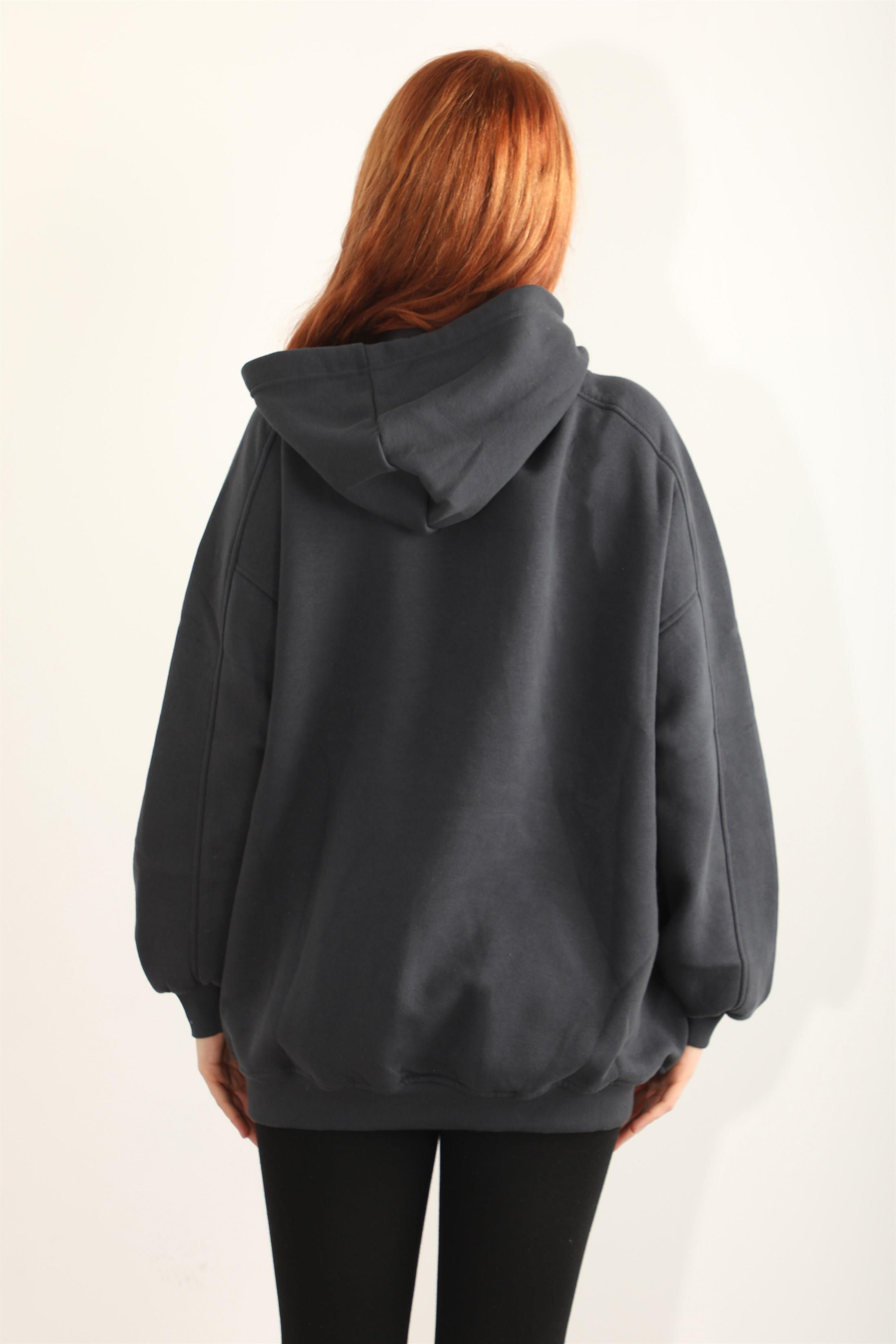 Kadın Kapüşonlu Basic Salaş Oversize Kordonlu Sweatshirt