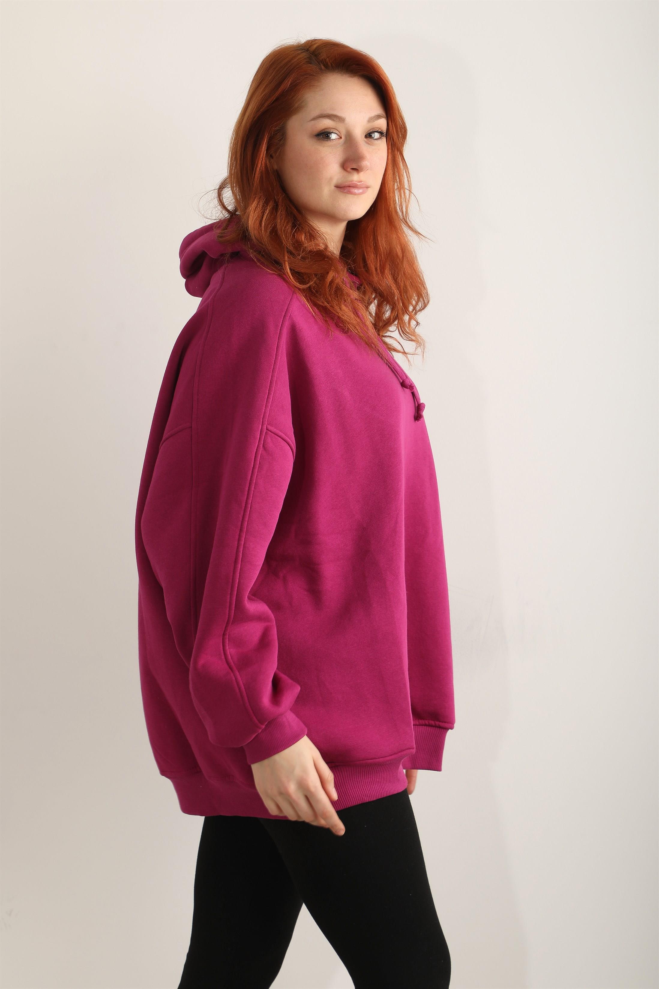 Kadın Kapüşonlu Basic Salaş Oversize Kordonlu Sweatshirt