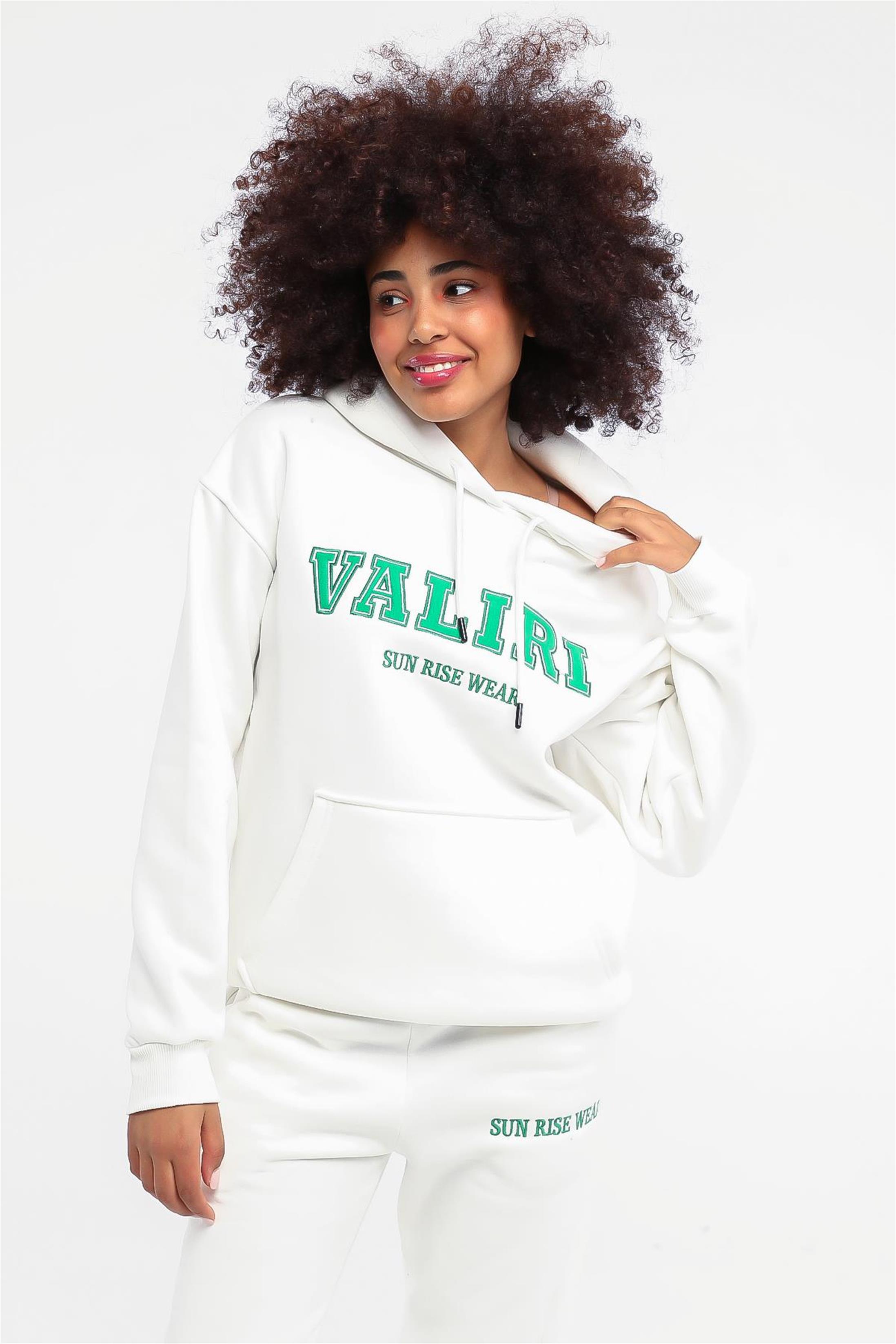 Kadın Valiri Sun Rise Wear Nakışlı Beli Lastikli Kapüşonlu Eşofman Takımı