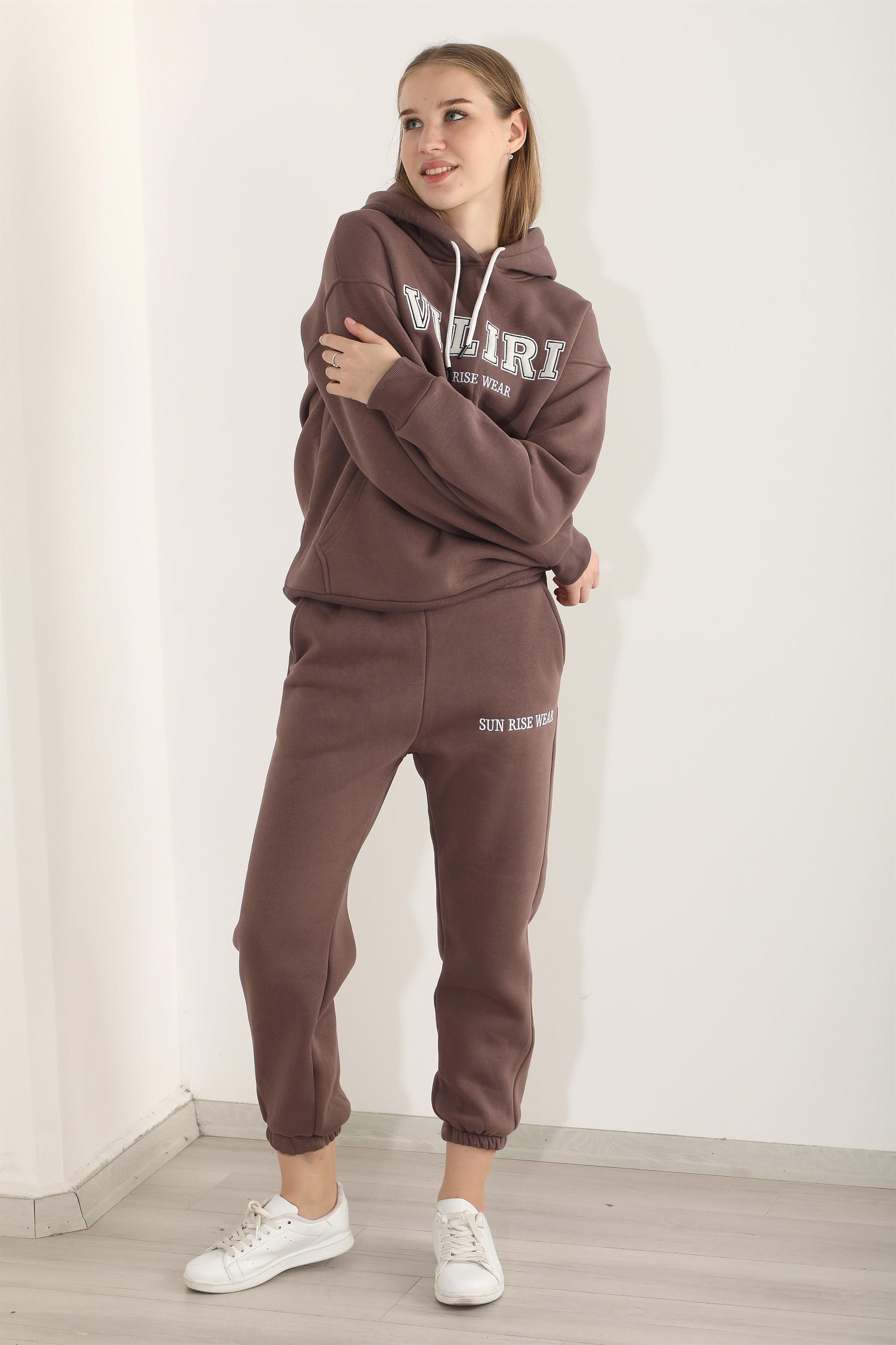 Kadın Valiri Sun Rise Wear Nakışlı Beli Lastikli Kapüşonlu Eşofman Takımı