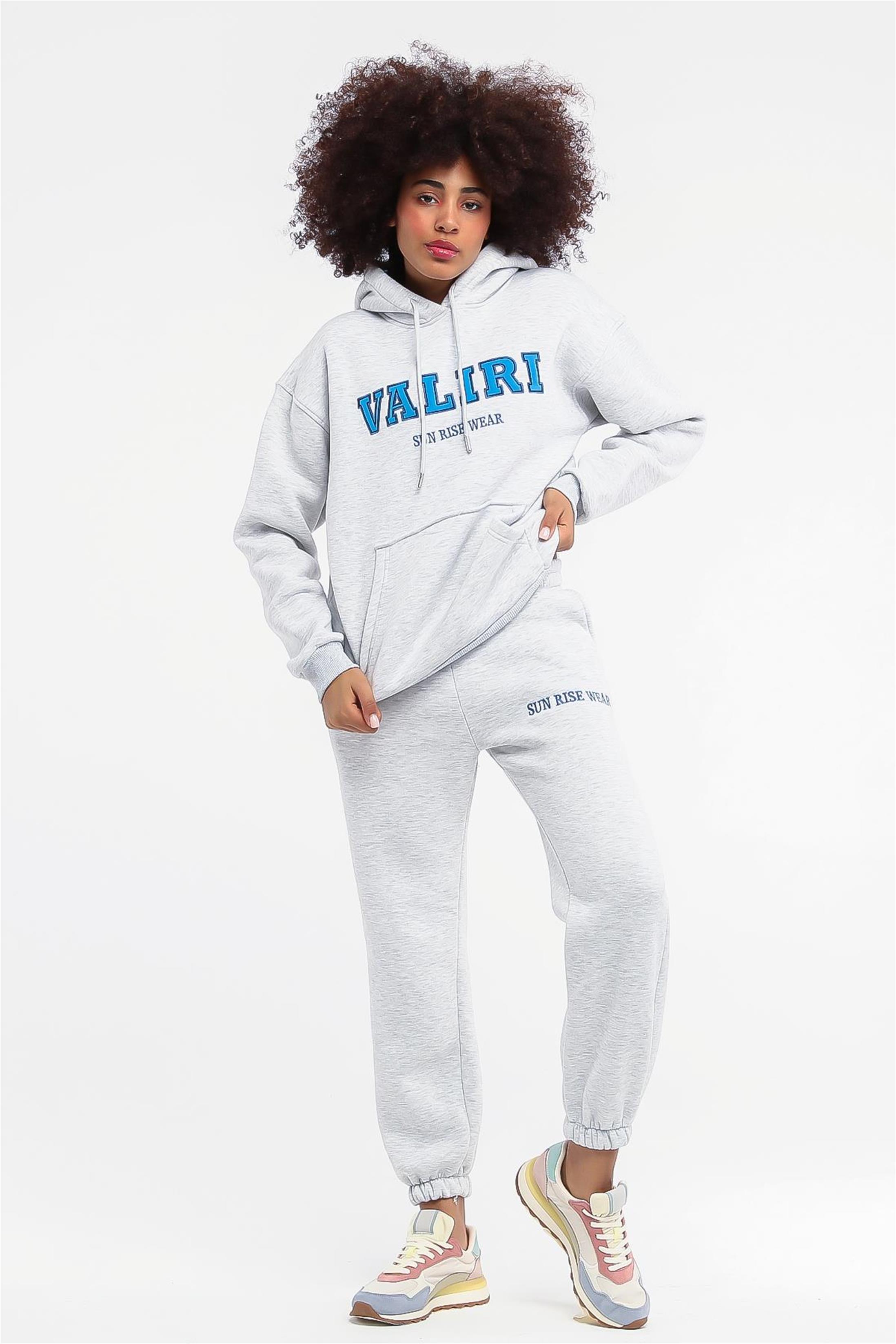 Kadın Valiri Sun Rise Wear Nakışlı Beli Lastikli Kapüşonlu Eşofman Takımı