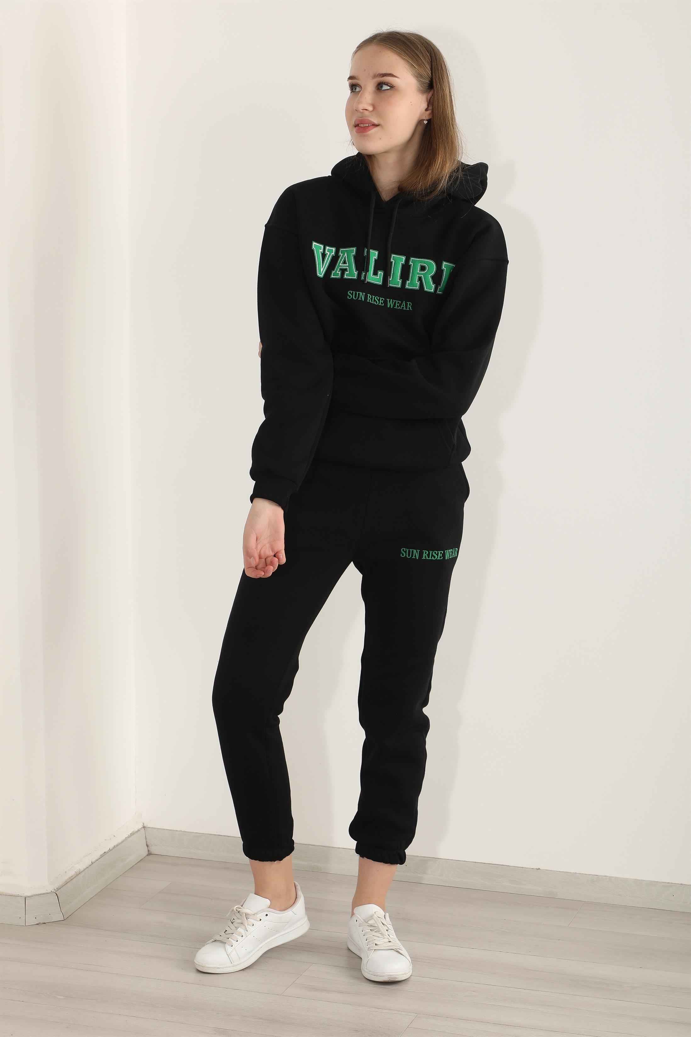 Kadın Valiri Sun Rise Wear Nakışlı Beli Lastikli Kapüşonlu Eşofman Takımı