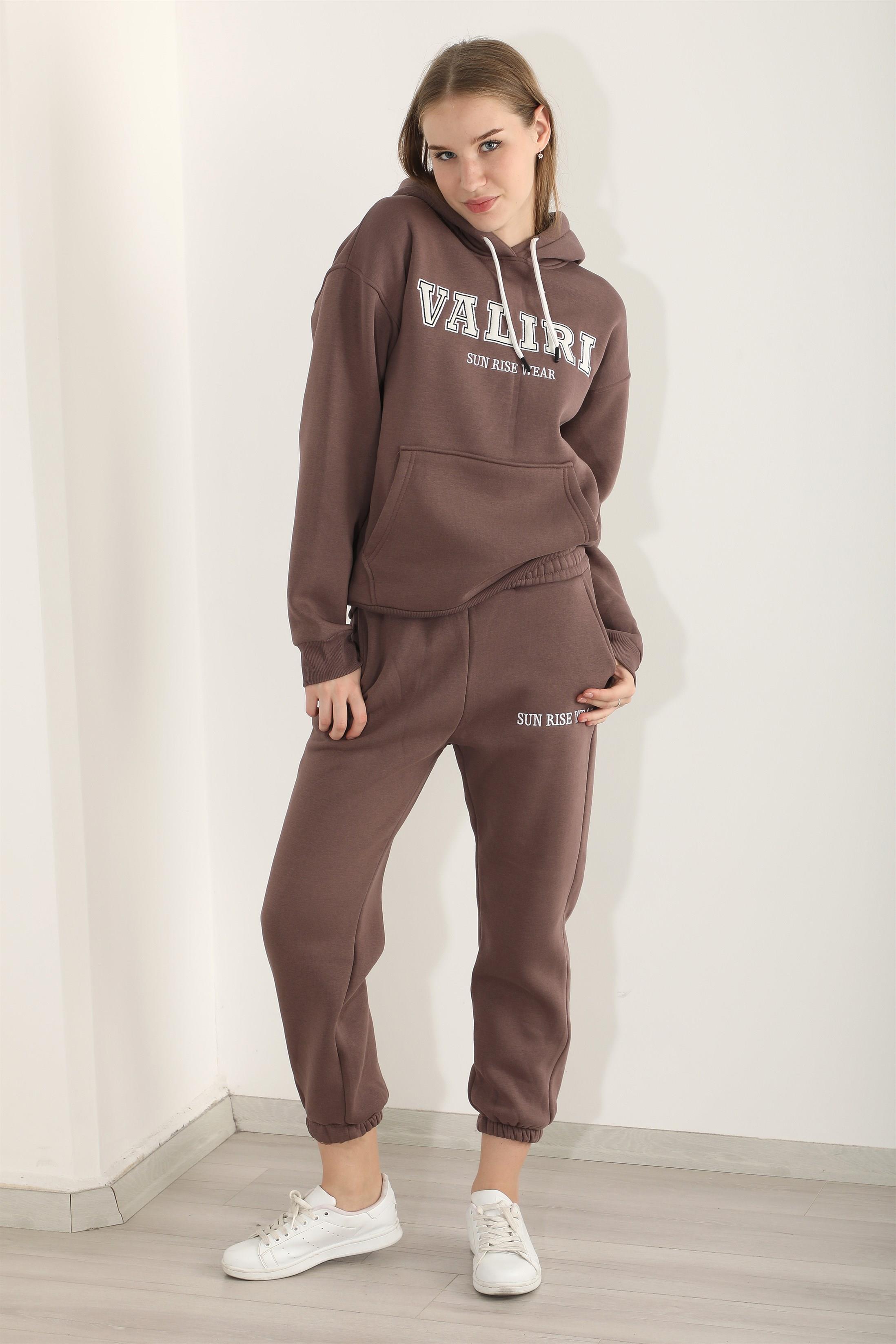 Kadın Valiri Sun Rise Wear Nakışlı Beli Lastikli Kapüşonlu Eşofman Takımı