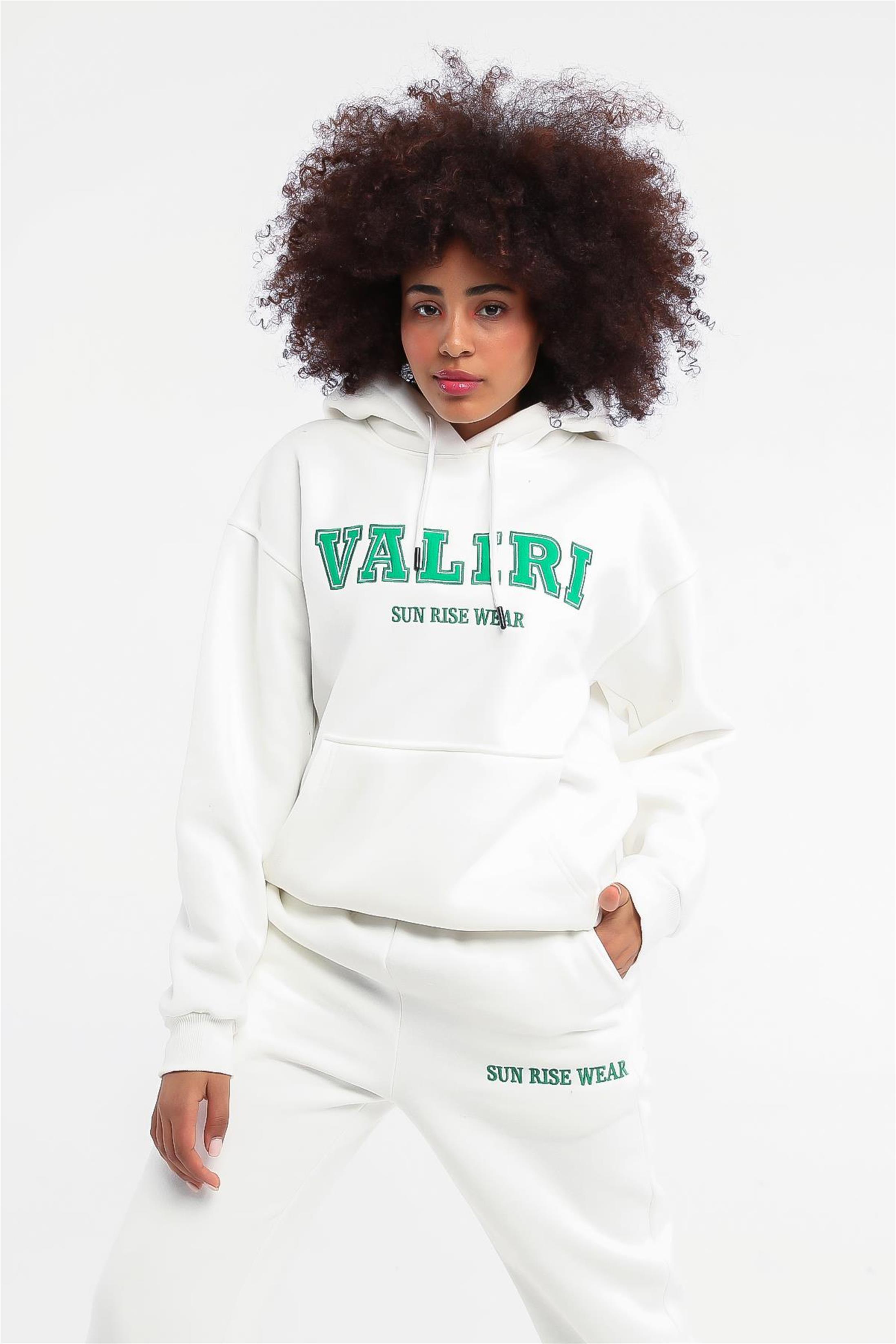 Kadın Valiri Sun Rise Wear Nakışlı Beli Lastikli Kapüşonlu Eşofman Takımı