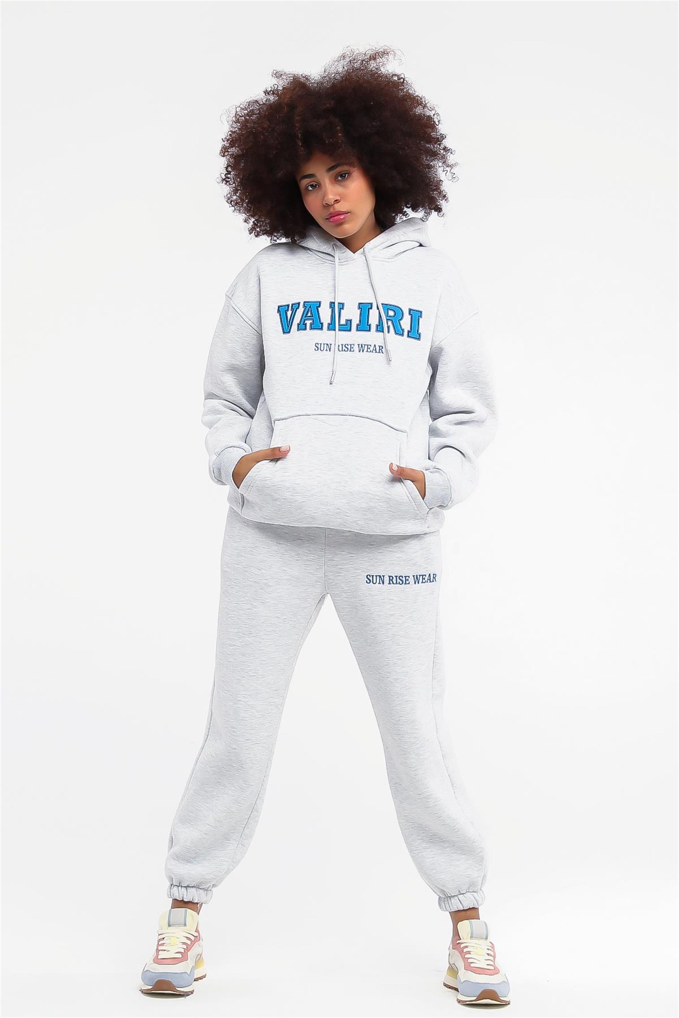 Kadın Valiri Sun Rise Wear Nakışlı Beli Lastikli Kapüşonlu Eşofman Takımı