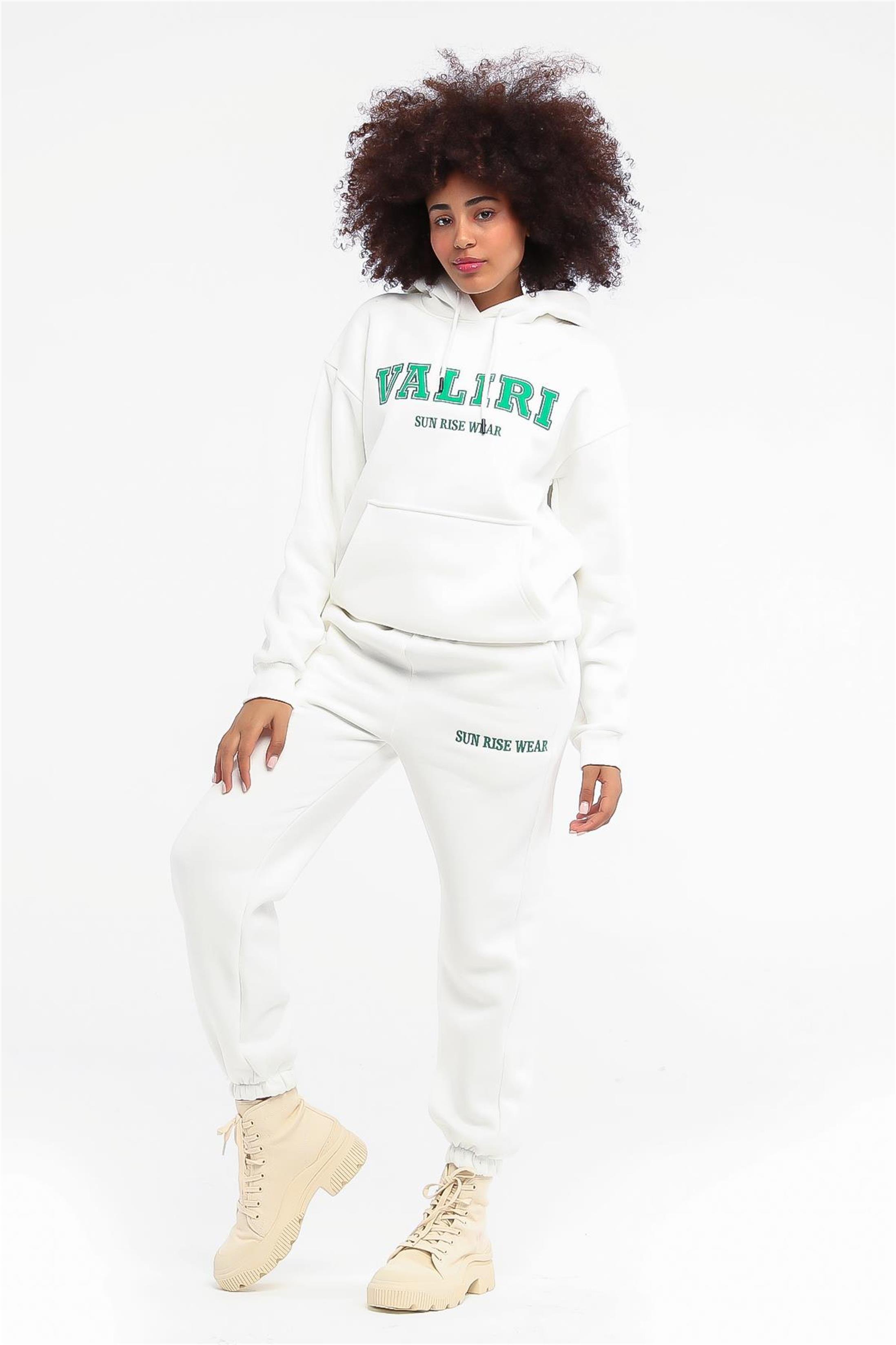 Kadın Valiri Sun Rise Wear Nakışlı Beli Lastikli Kapüşonlu Eşofman Takımı