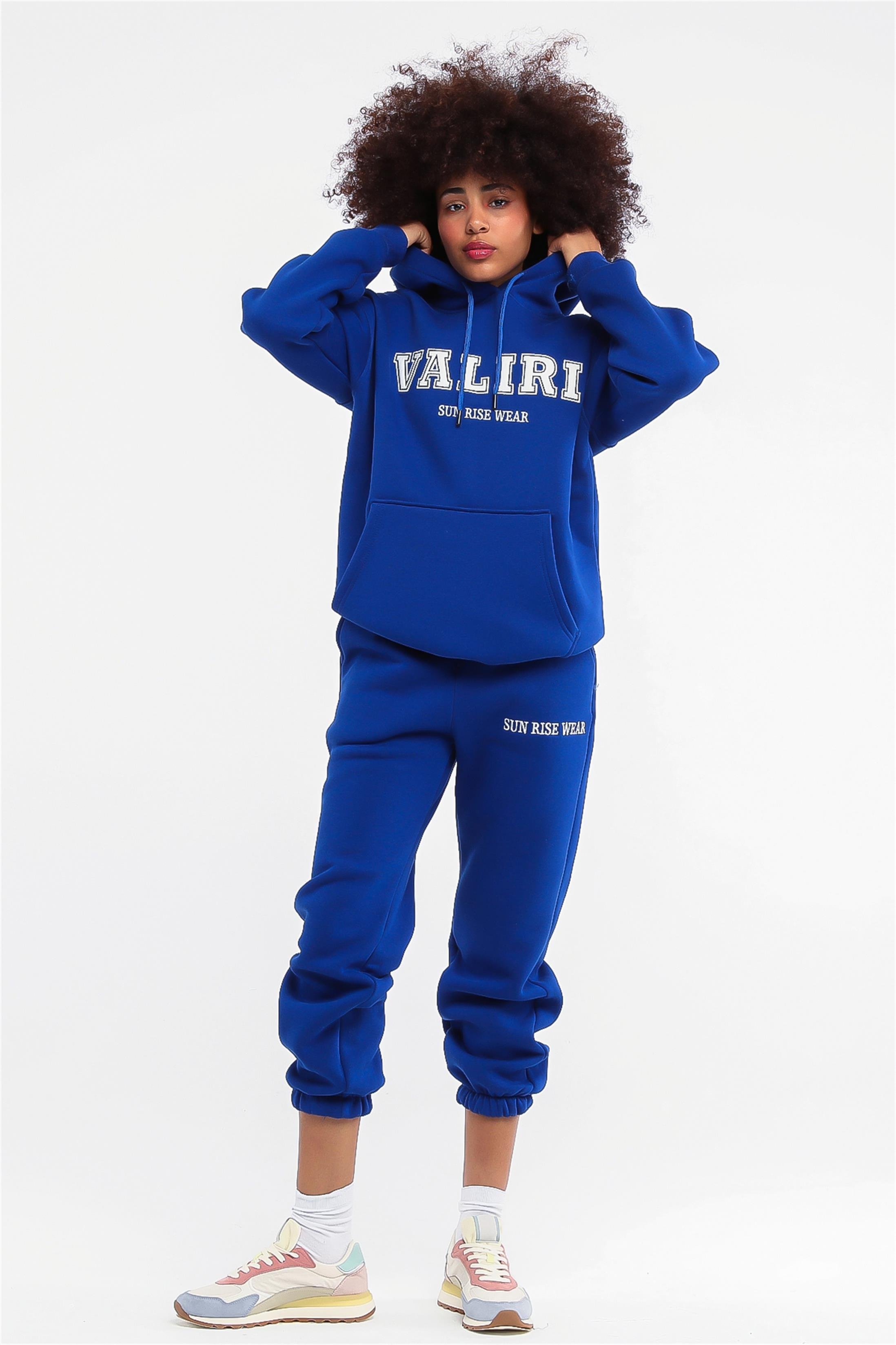 Kadın Valiri Sun Rise Wear Nakışlı Beli Lastikli Kapüşonlu Eşofman Takımı
