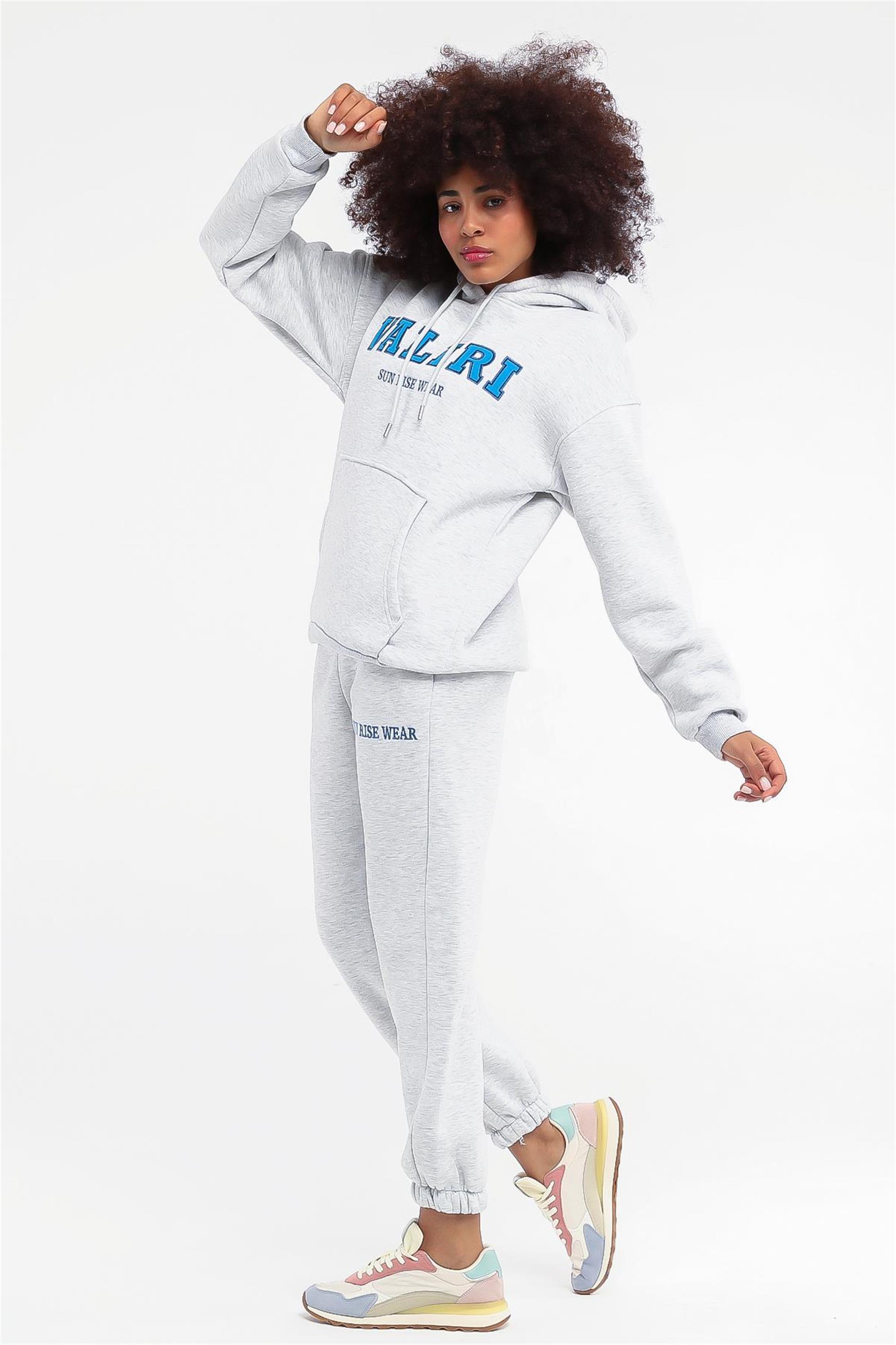 Kadın Valiri Sun Rise Wear Nakışlı Beli Lastikli Kapüşonlu Eşofman Takımı