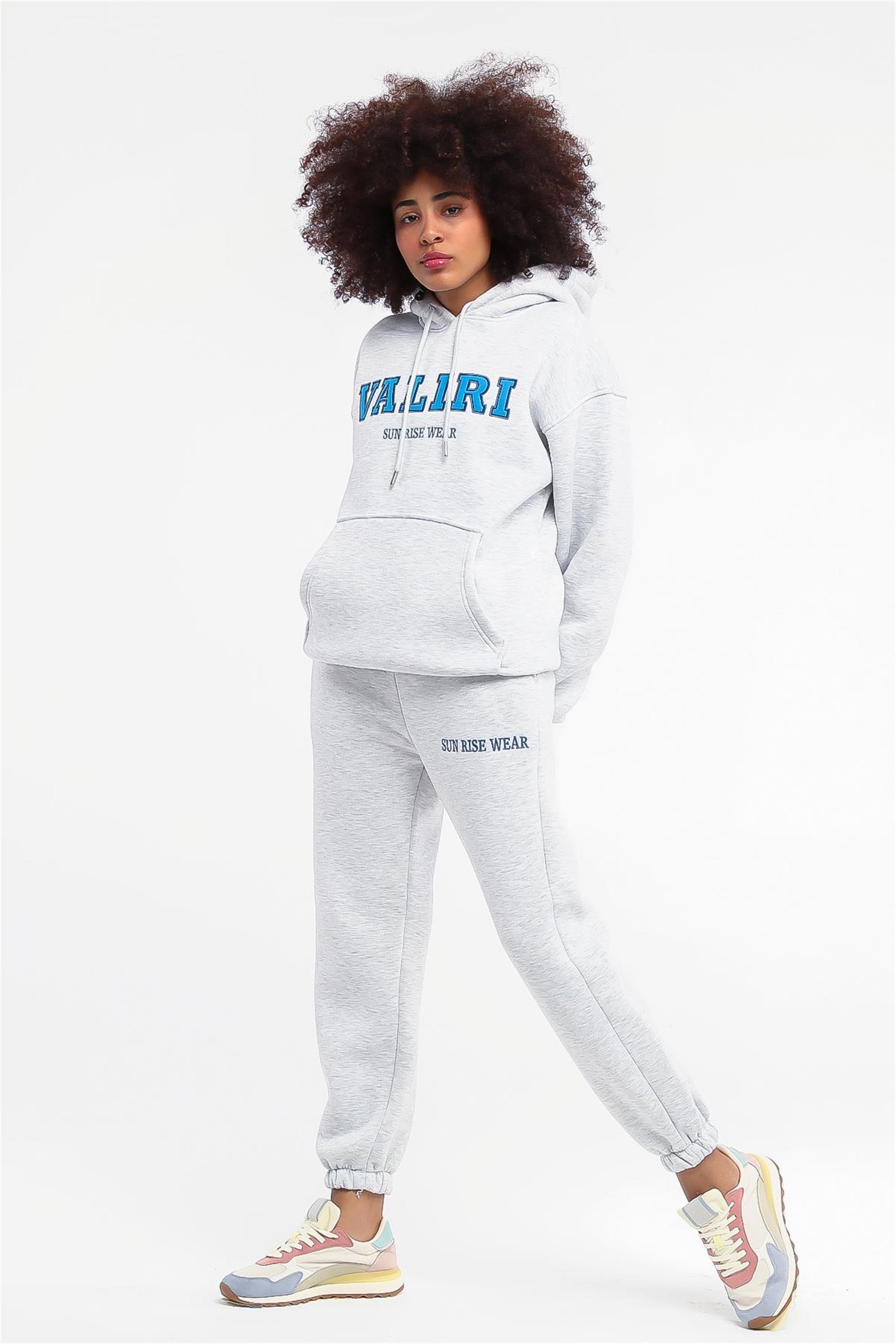 Kadın Valiri Sun Rise Wear Nakışlı Beli Lastikli Kapüşonlu Eşofman Takımı