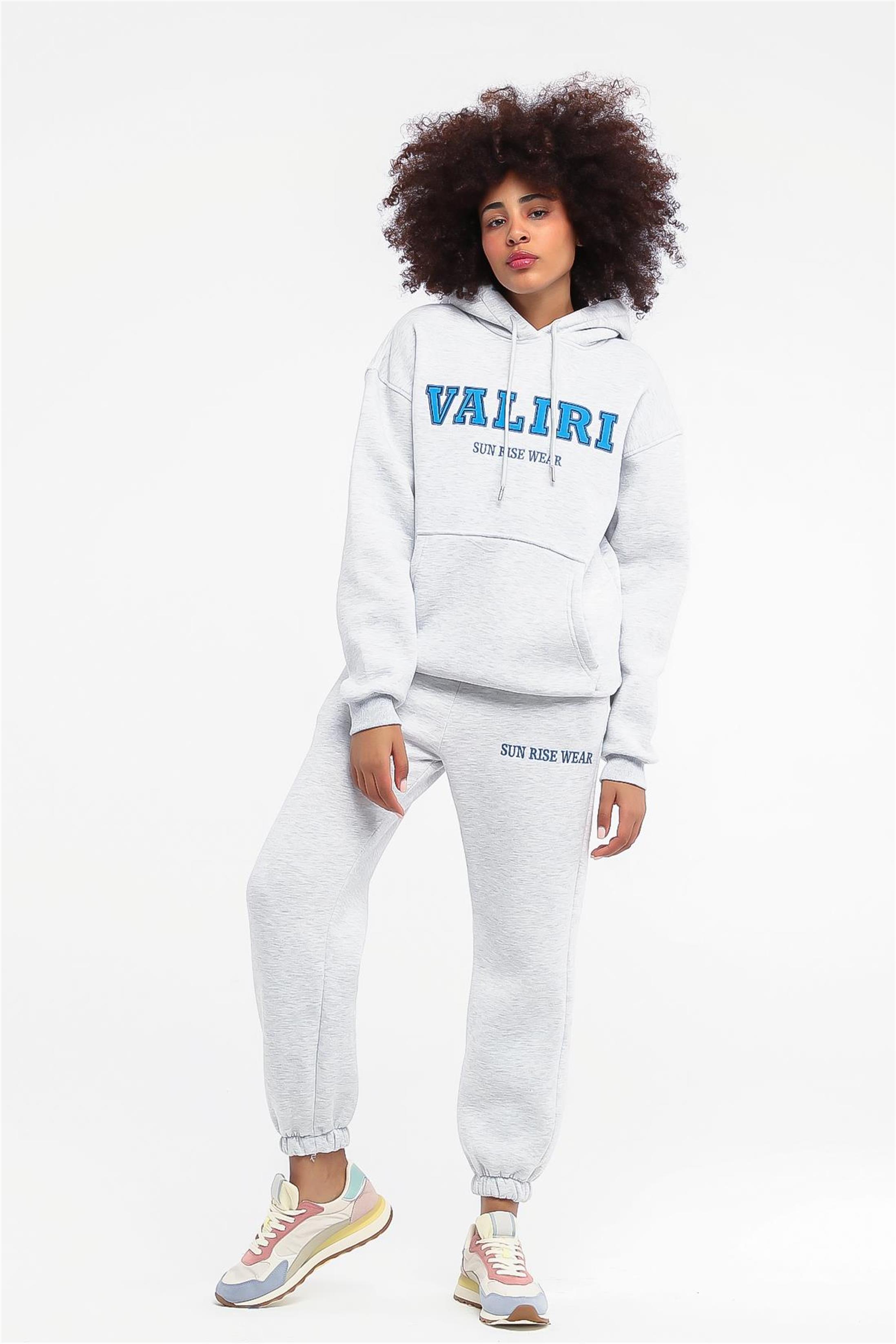 Kadın Valiri Sun Rise Wear Nakışlı Beli Lastikli Kapüşonlu Eşofman Takımı