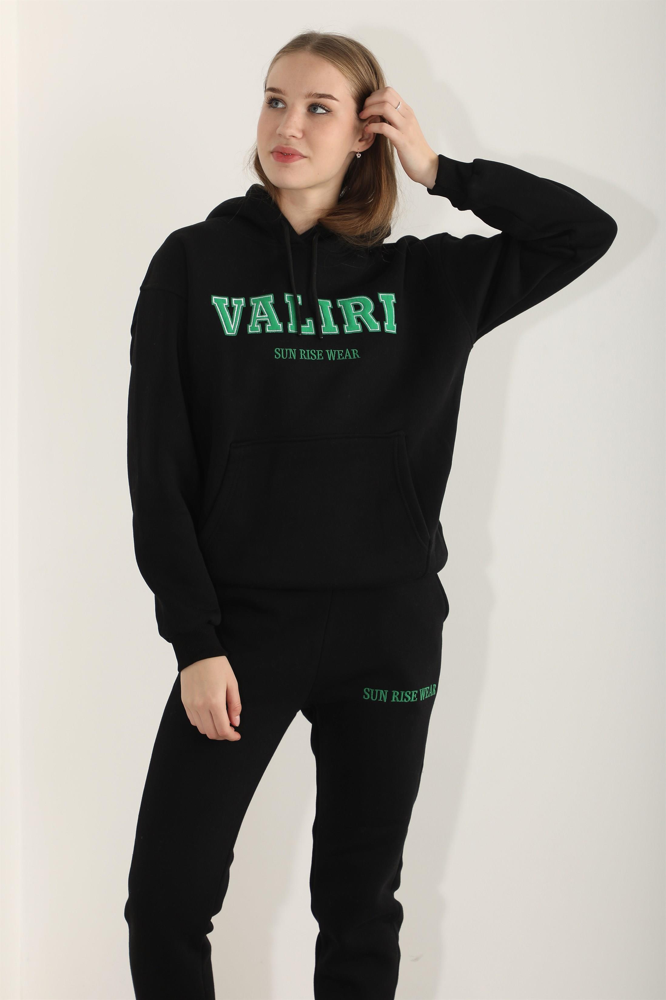 Kadın Valiri Sun Rise Wear Nakışlı Beli Lastikli Kapüşonlu Eşofman Takımı