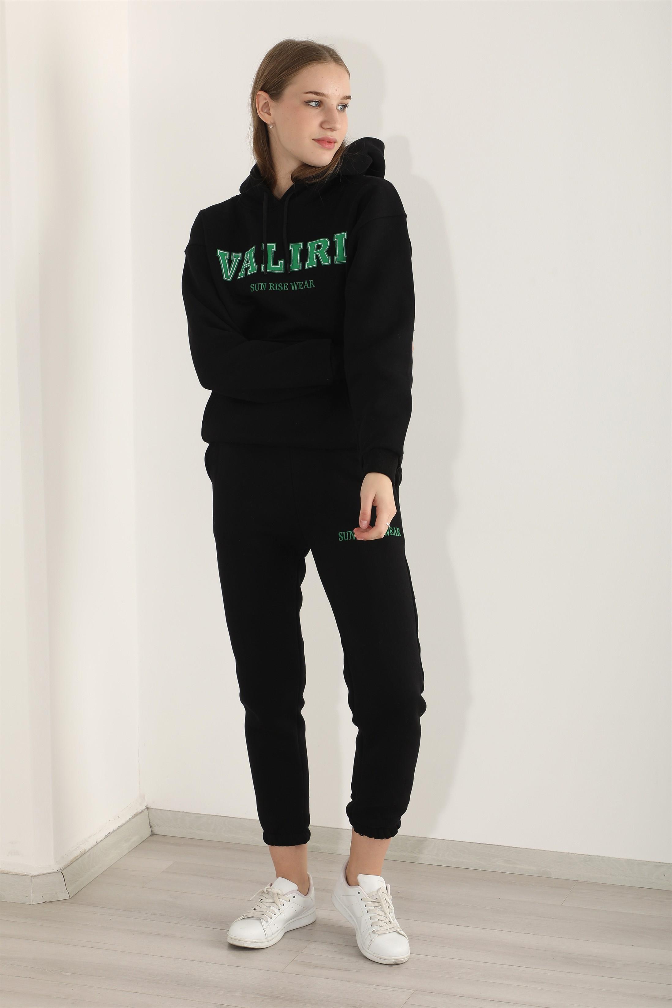 Kadın Valiri Sun Rise Wear Nakışlı Beli Lastikli Kapüşonlu Eşofman Takımı