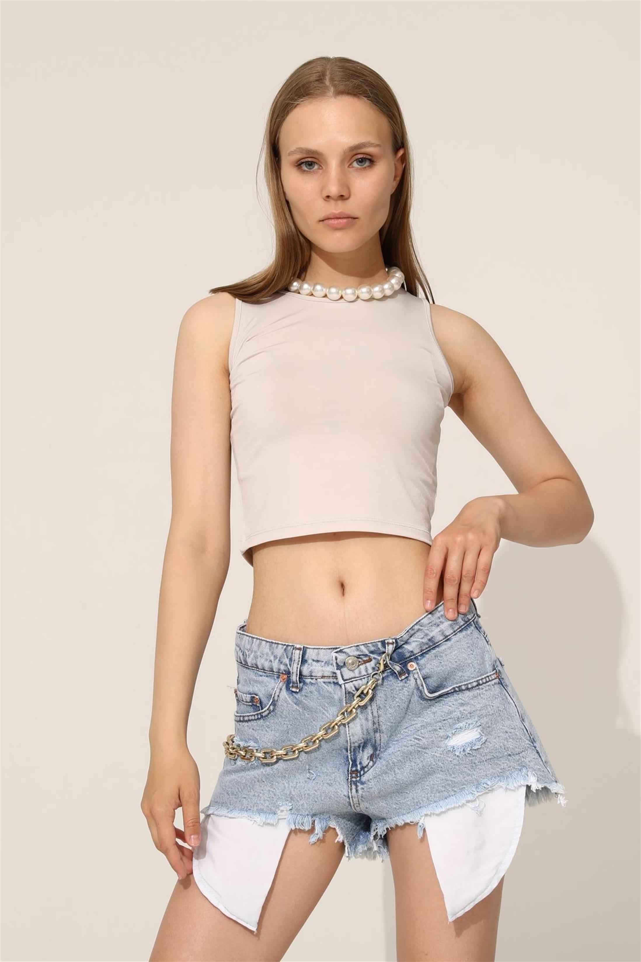 Bisiklet Yaka Crop