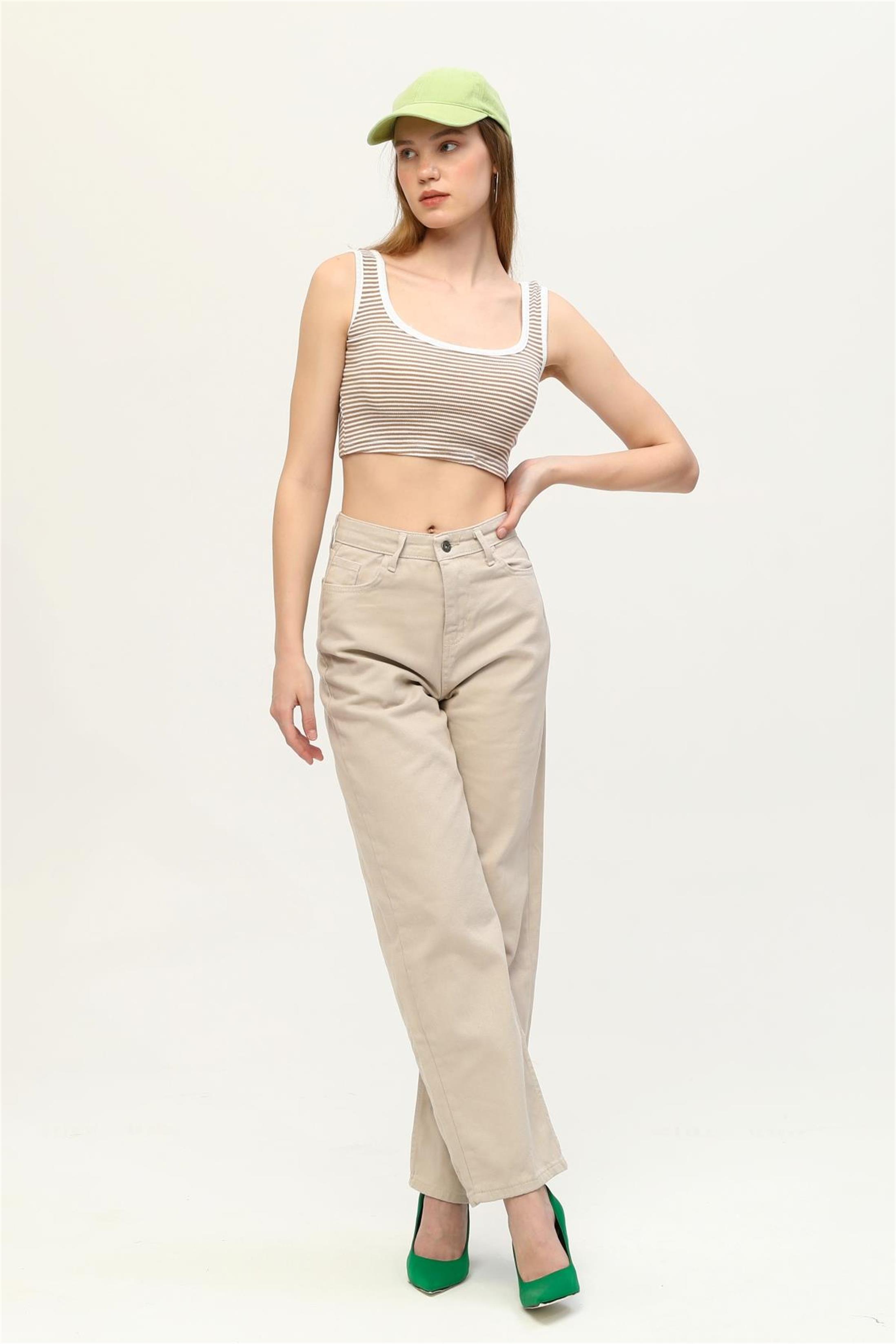 Kadın Çizgili Kaşkorse Aslıkı Crop Top Büstiyer