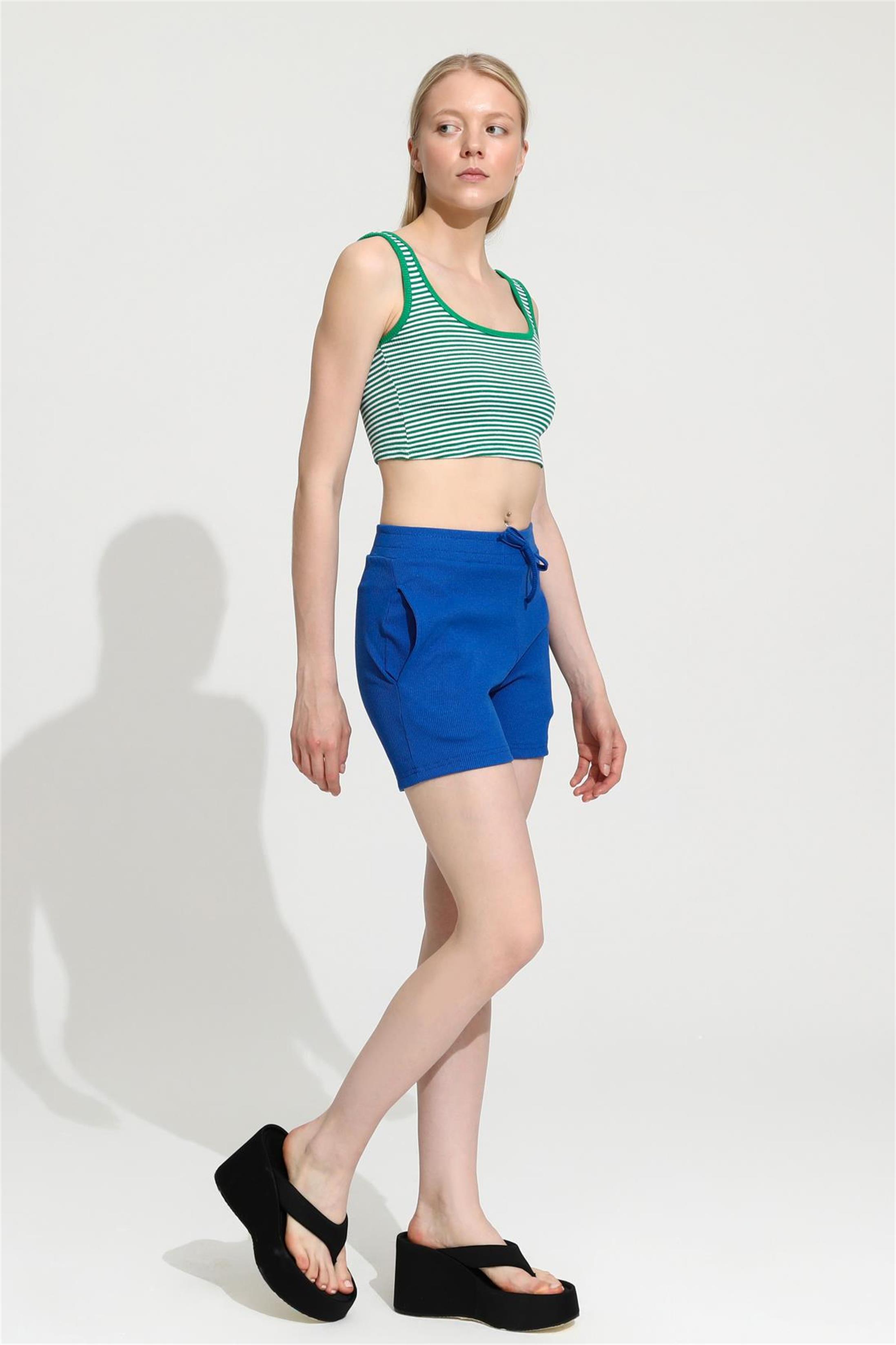 Kadın Çizgili Kaşkorse Aslıkı Crop Top Büstiyer