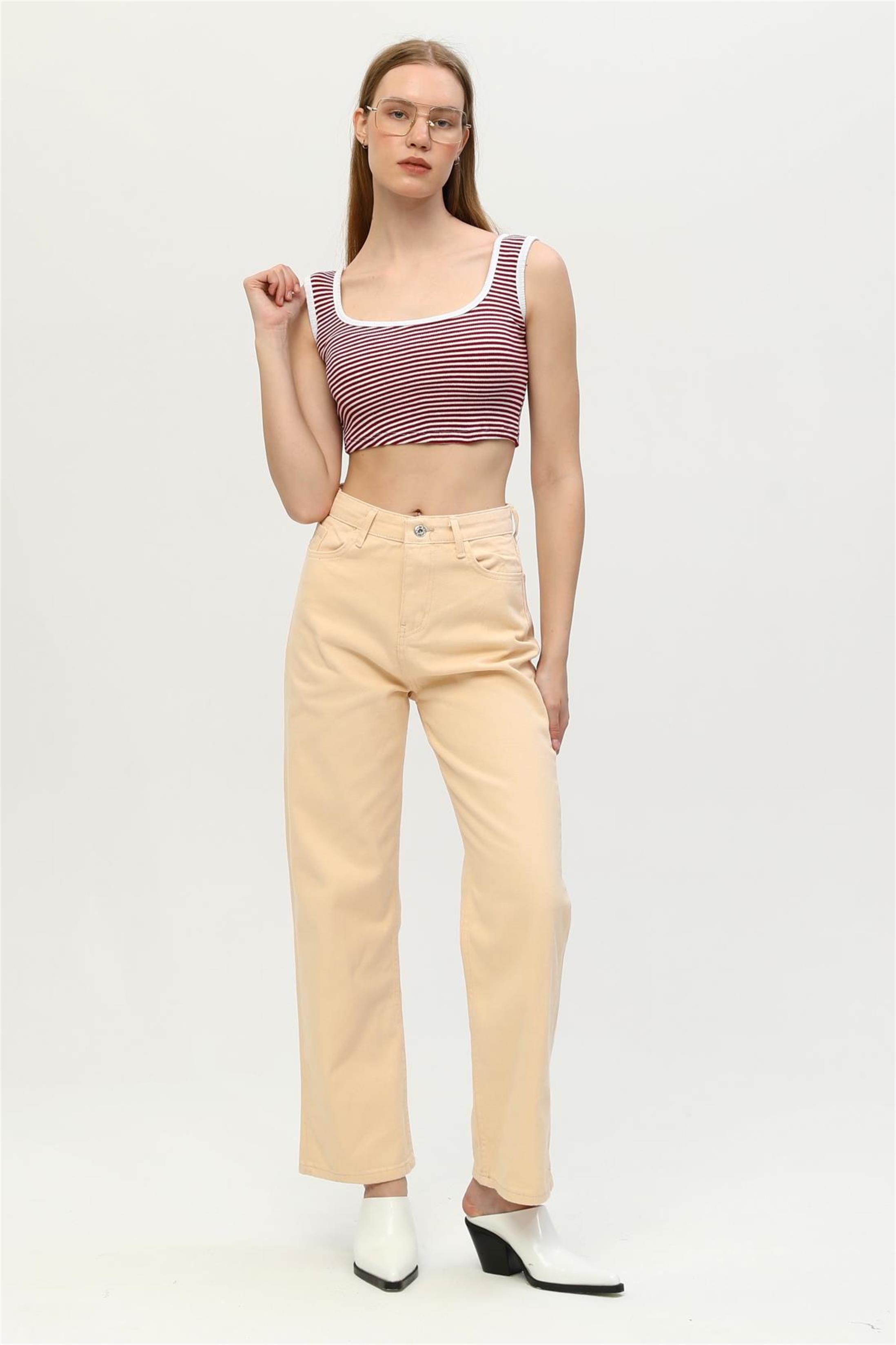 Kadın Çizgili Kaşkorse Aslıkı Crop Top Büstiyer