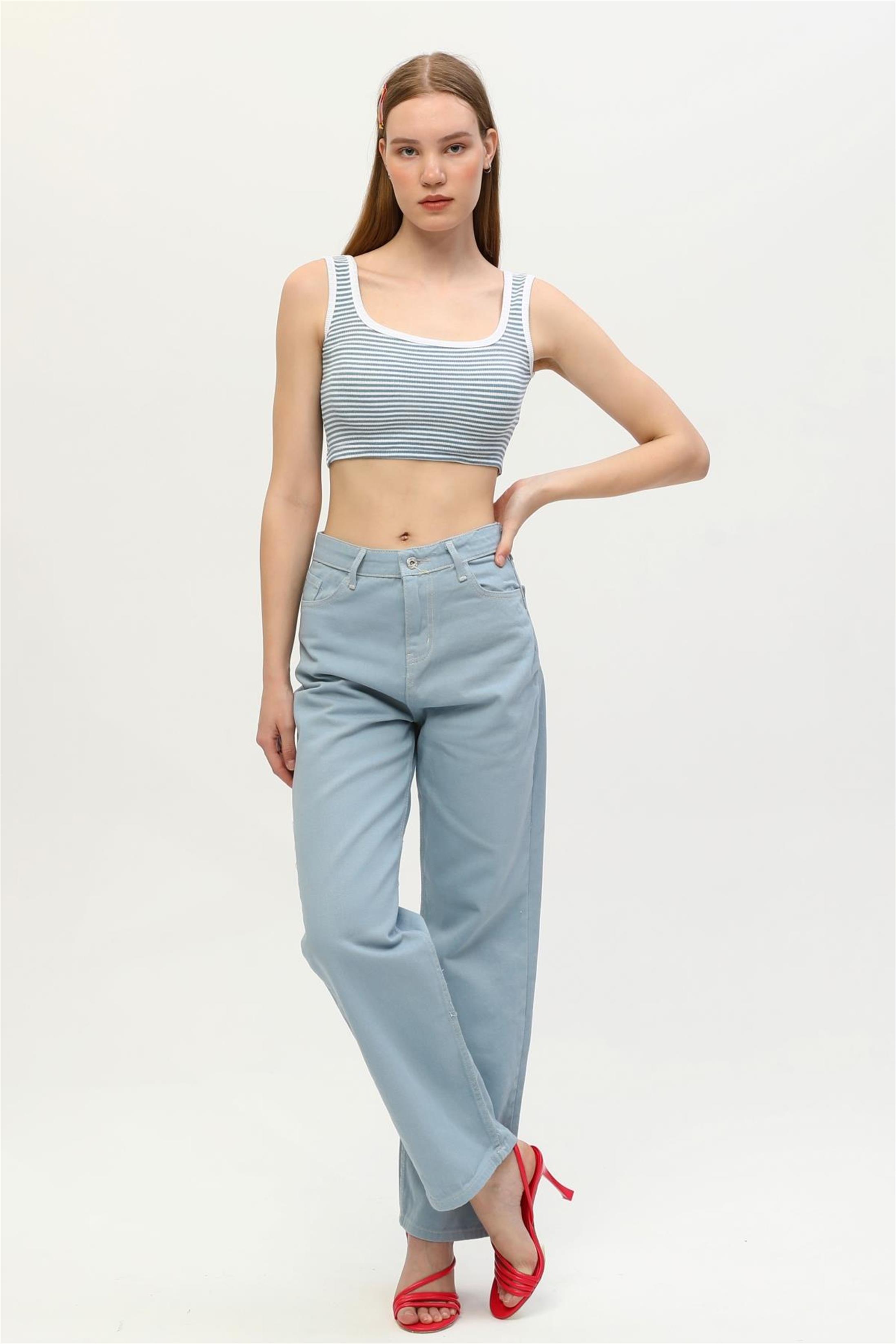 Kadın Çizgili Kaşkorse Aslıkı Crop Top Büstiyer