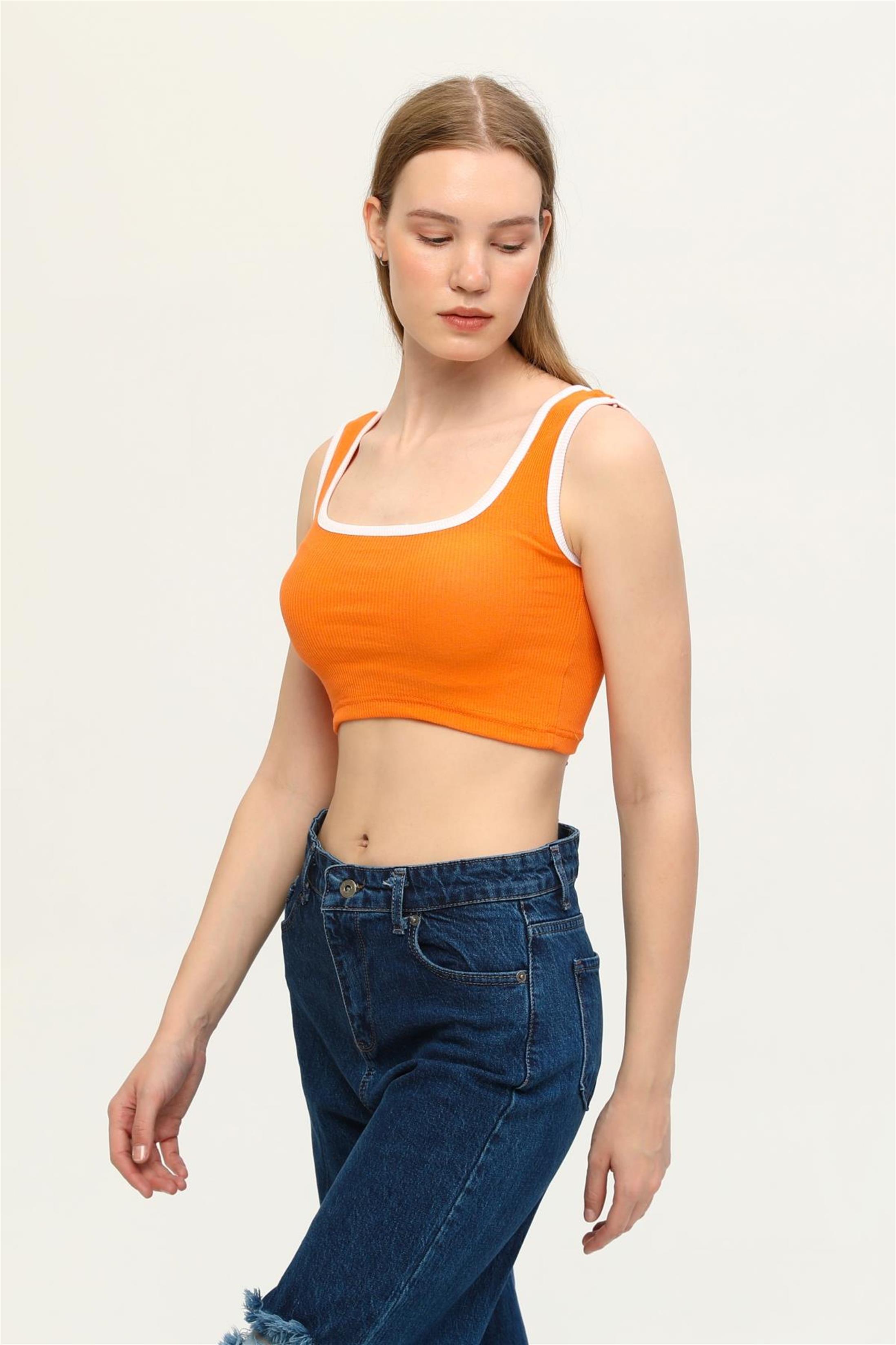 Kadın Kaşkorse Renkli Biyeli Crop Büstiyer